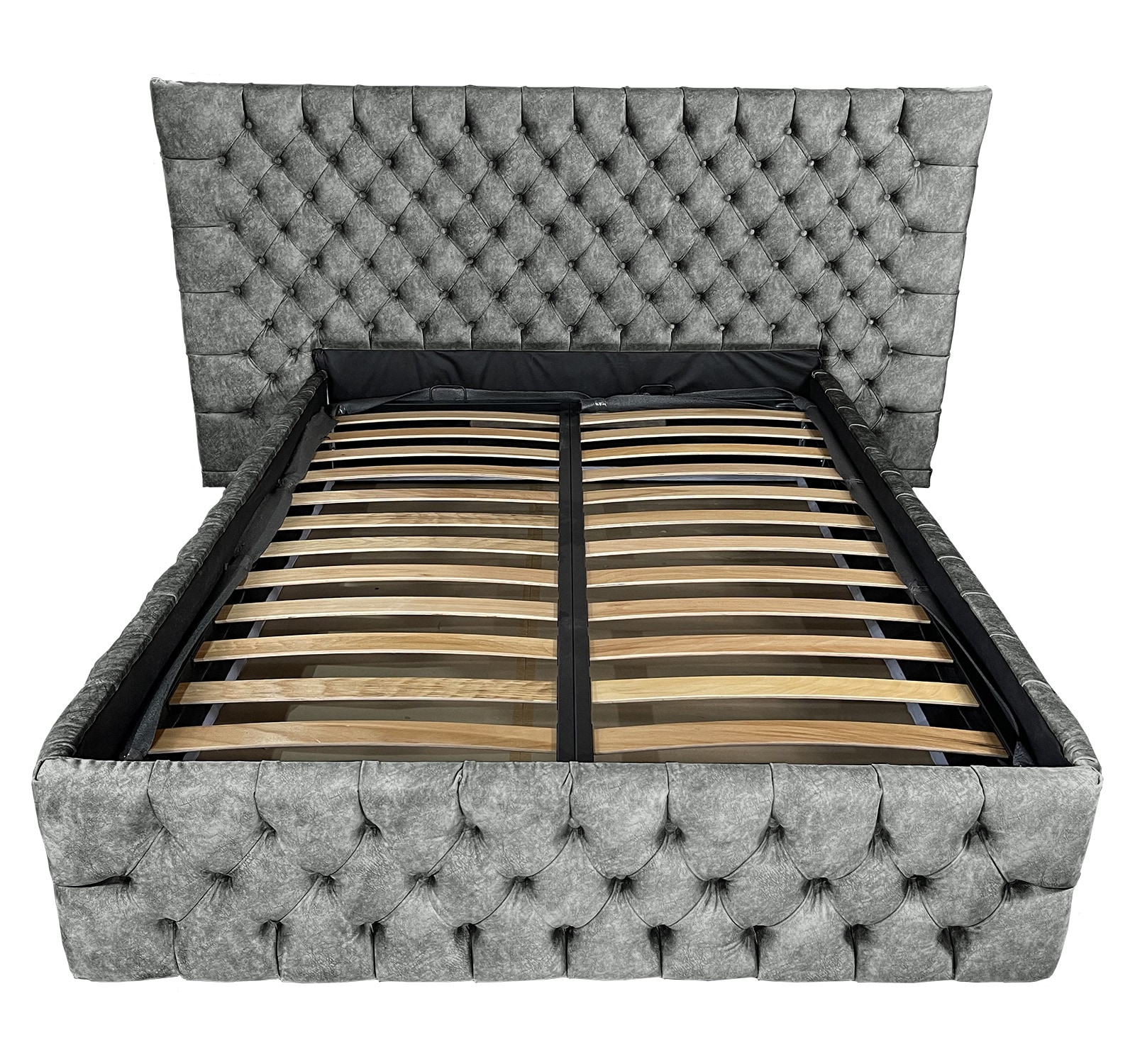 Pat tapitat cu somiera Beds Place, Cyntia wide Premium, gri antracit 610, 160x200 cm, H115