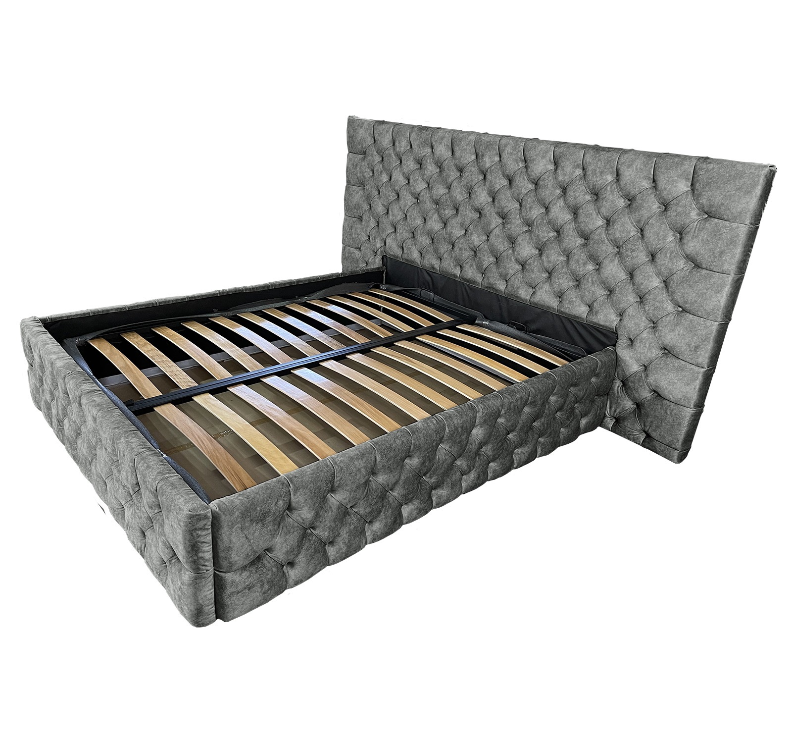 Pat tapitat cu somiera Beds Place, Cyntia wide Premium, gri antracit 610, 200x200 cm, H150