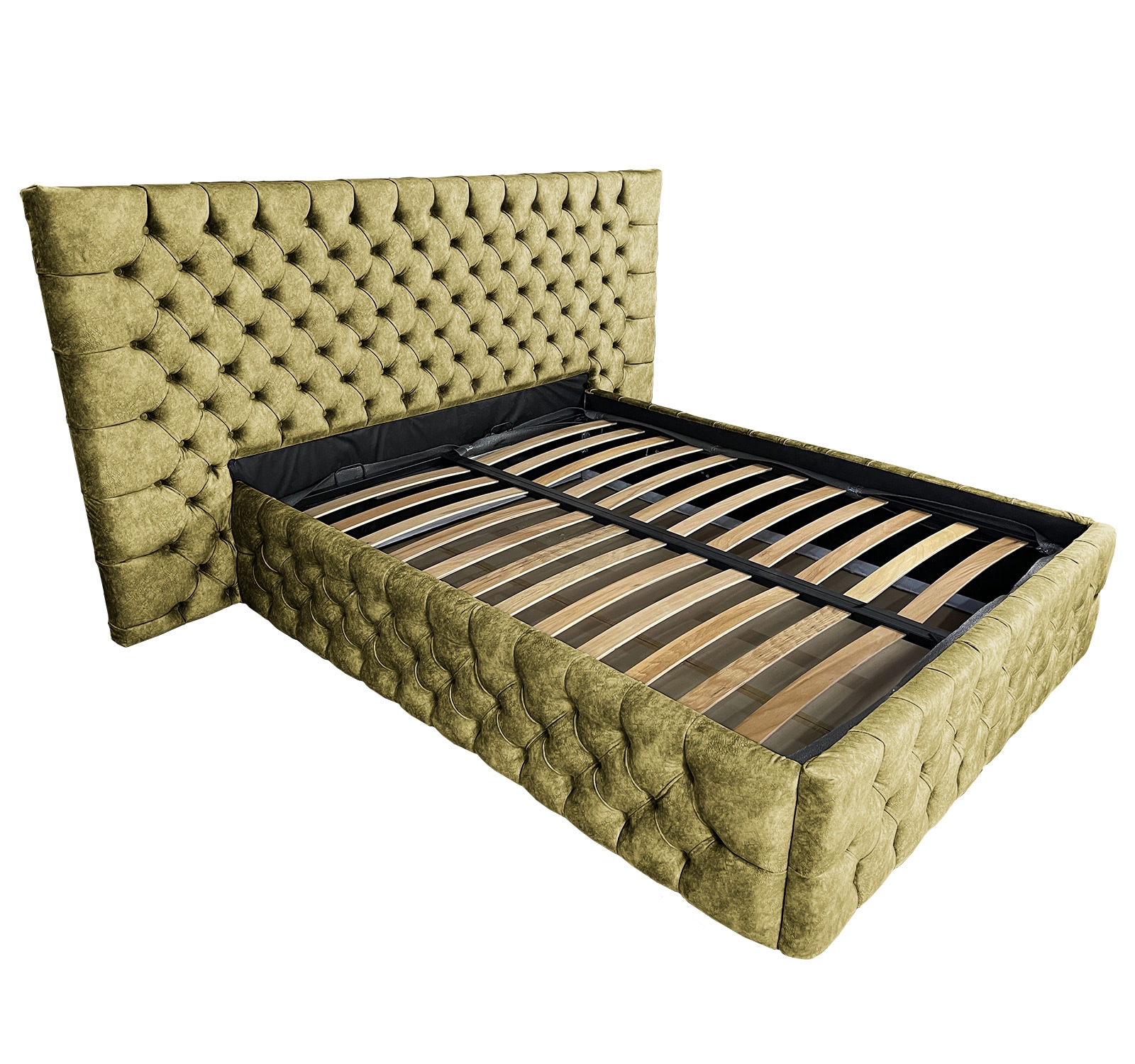 Pat tapitat cu somiera Beds Place, Cyntia wide Premium, kaki 088, 140x200 cm, H150