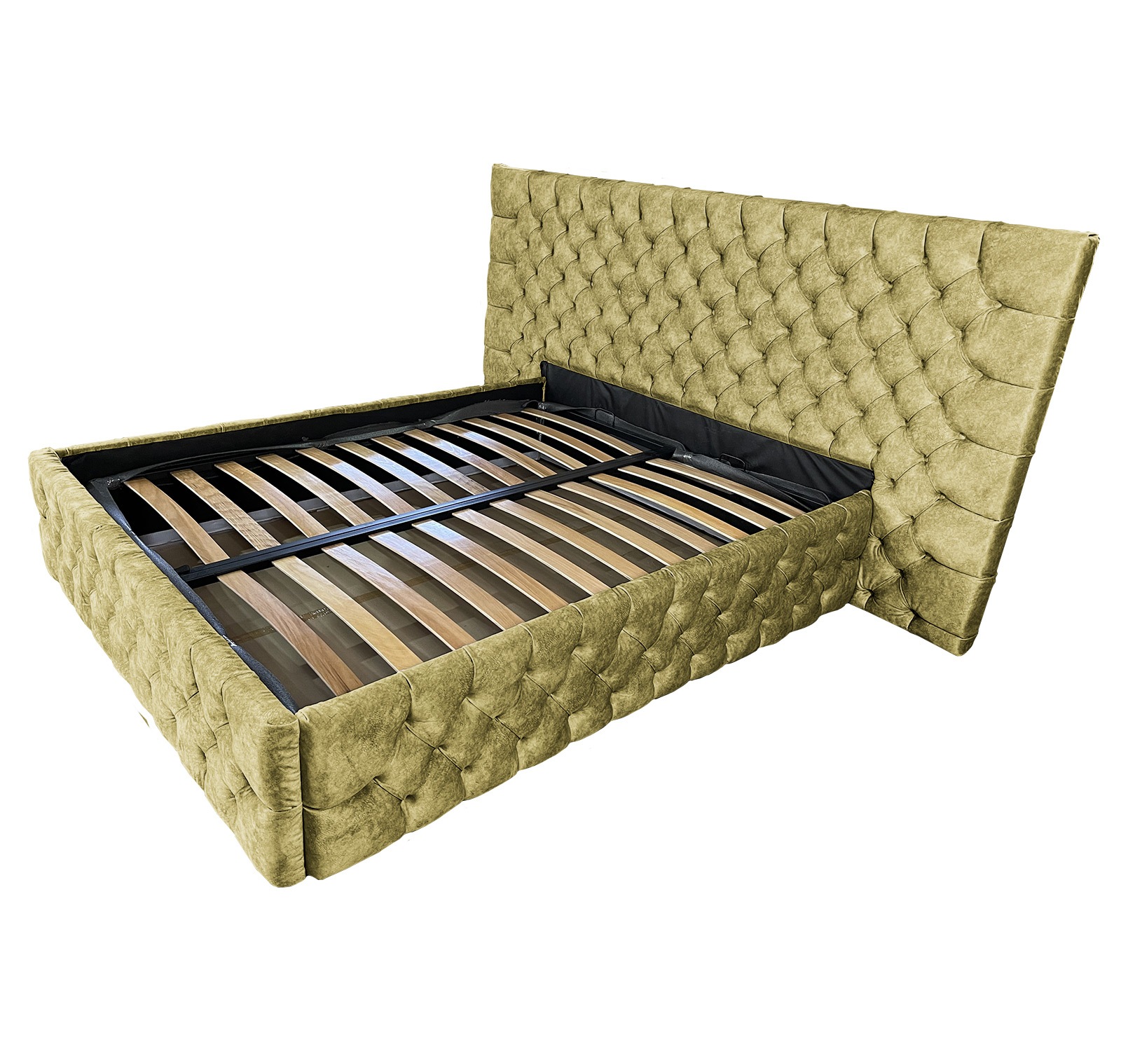 Pat tapitat cu somiera Beds Place, Cyntia wide Premium, kaki 088, 140x200 cm, H150