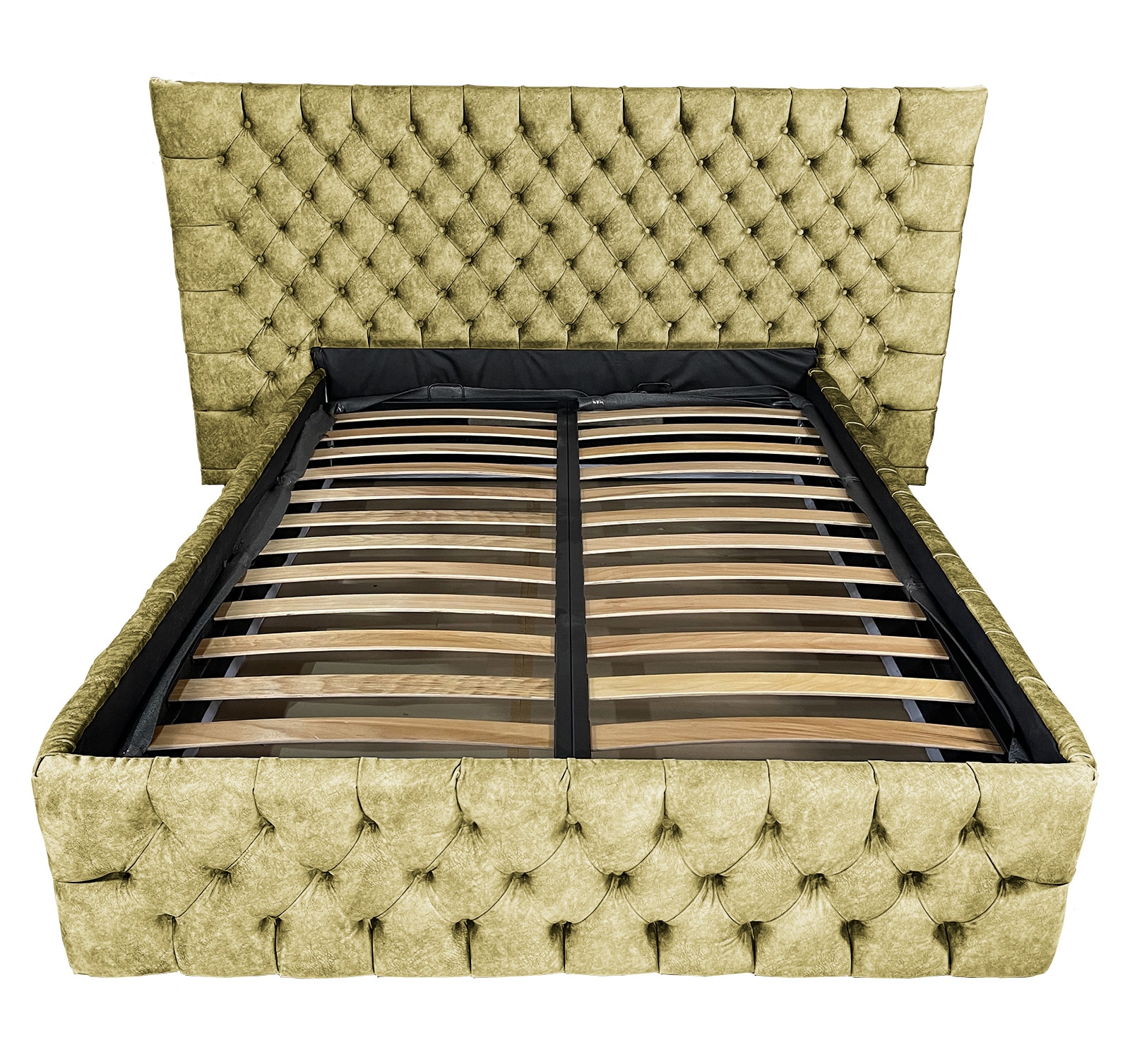 Pat tapitat cu somiera Beds Place, Cyntia wide Premium, kaki 088, 140x200 cm, H150