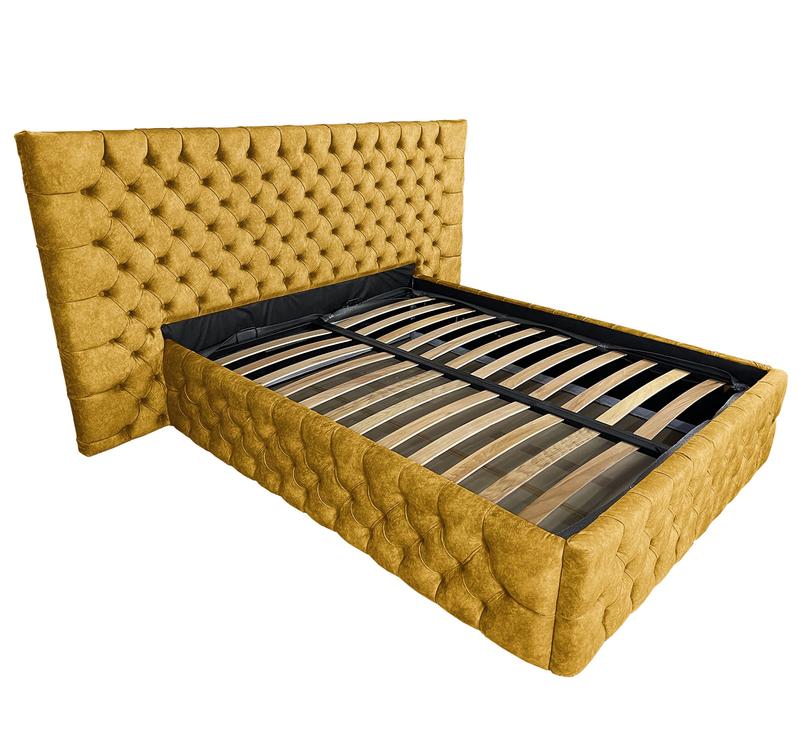 Pat tapitat cu somiera Beds Place, Cyntia wide Premium, ocru 170, 200x200 cm, H110