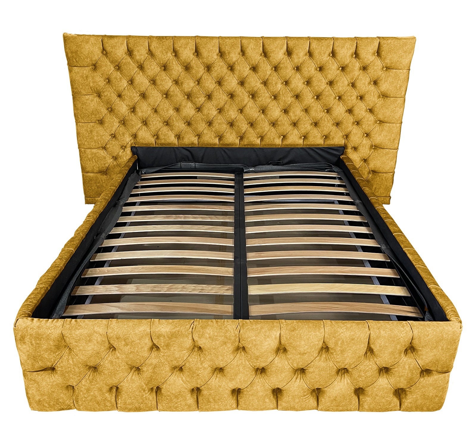 Pat tapitat cu somiera Beds Place, Cyntia wide Premium, ocru 170, 200x200 cm, H110