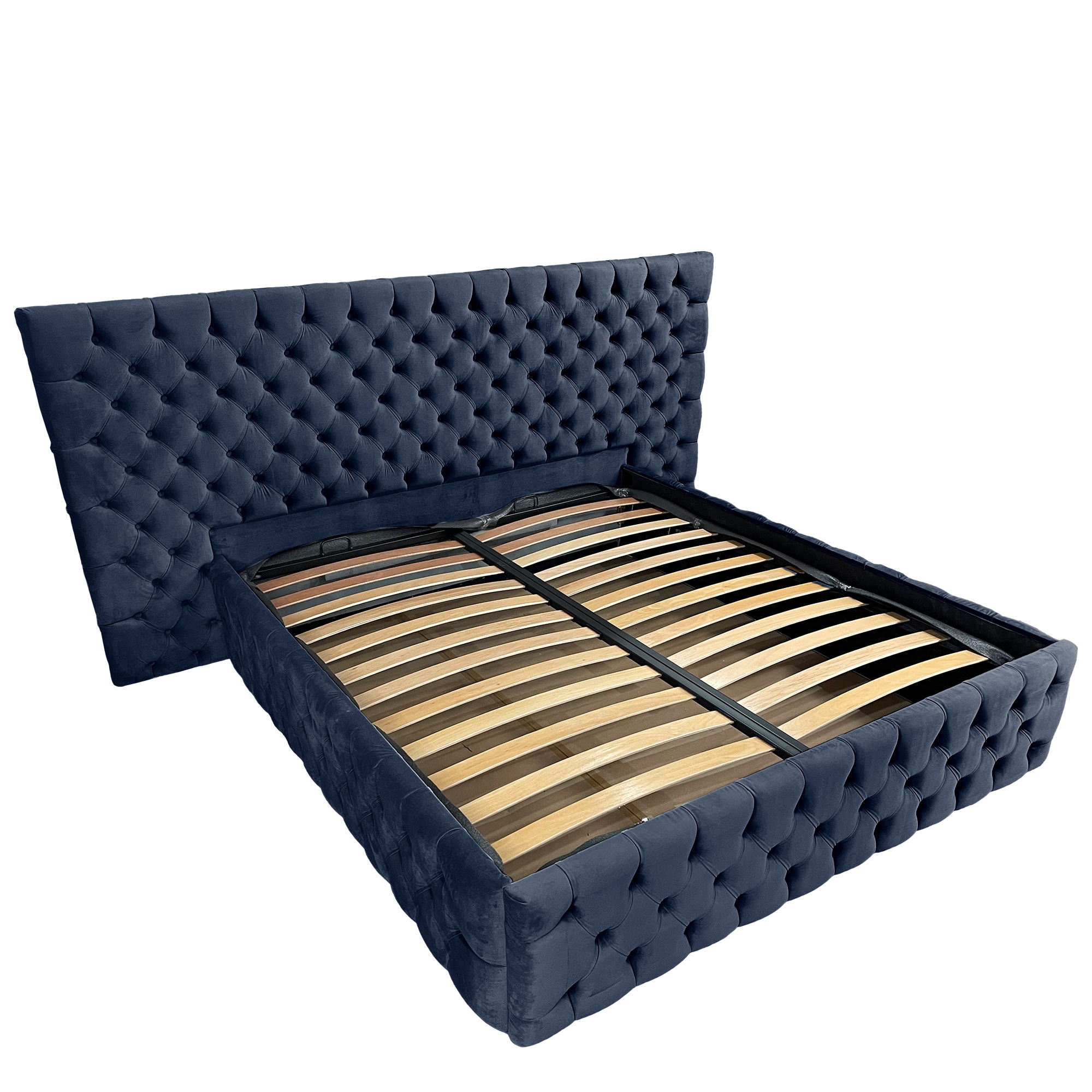 Pat tapitat cu somiera Beds Place, Cyntia wide Premium, Velvet Albastru 14, 160x200 cm, H 115 cm