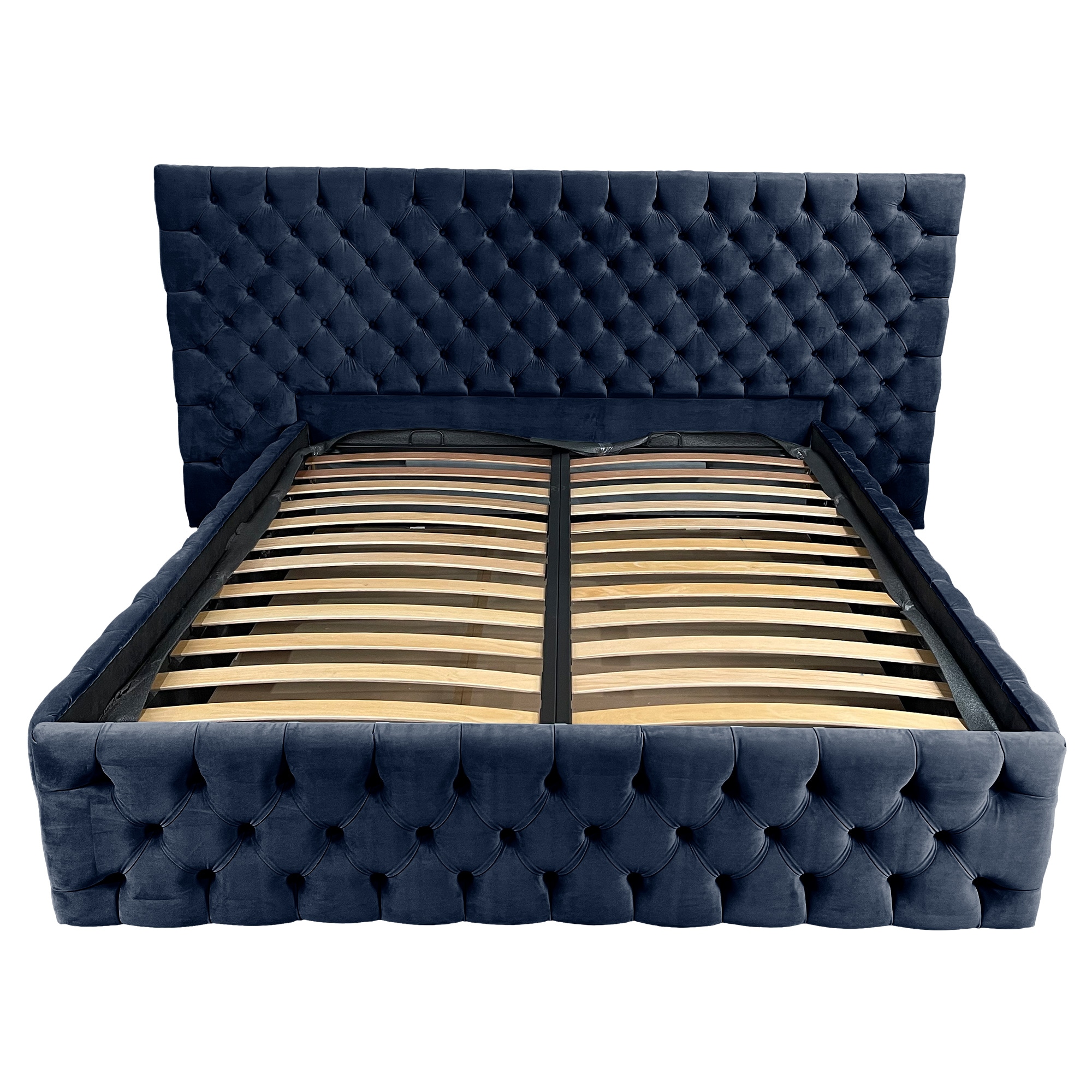 Pat tapitat cu somiera Beds Place, Cyntia wide Premium, Velvet Albastru 14, 160x200 cm, H 115 cm
