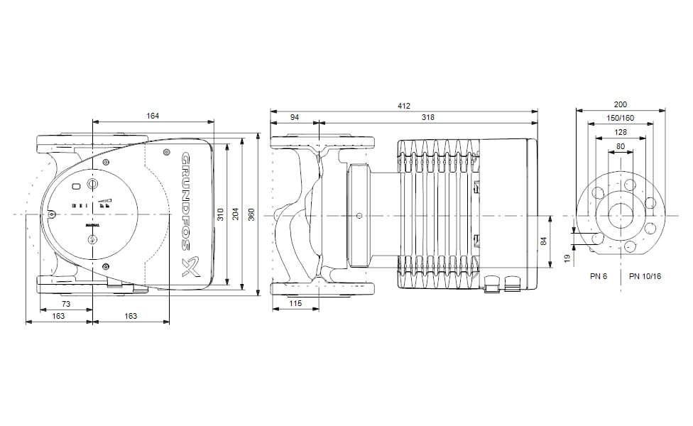 Pompa de circulatie Grundfos Magna1 80-120 F 360, 50 / 60 Hz, 1 x 230 V, PN 10