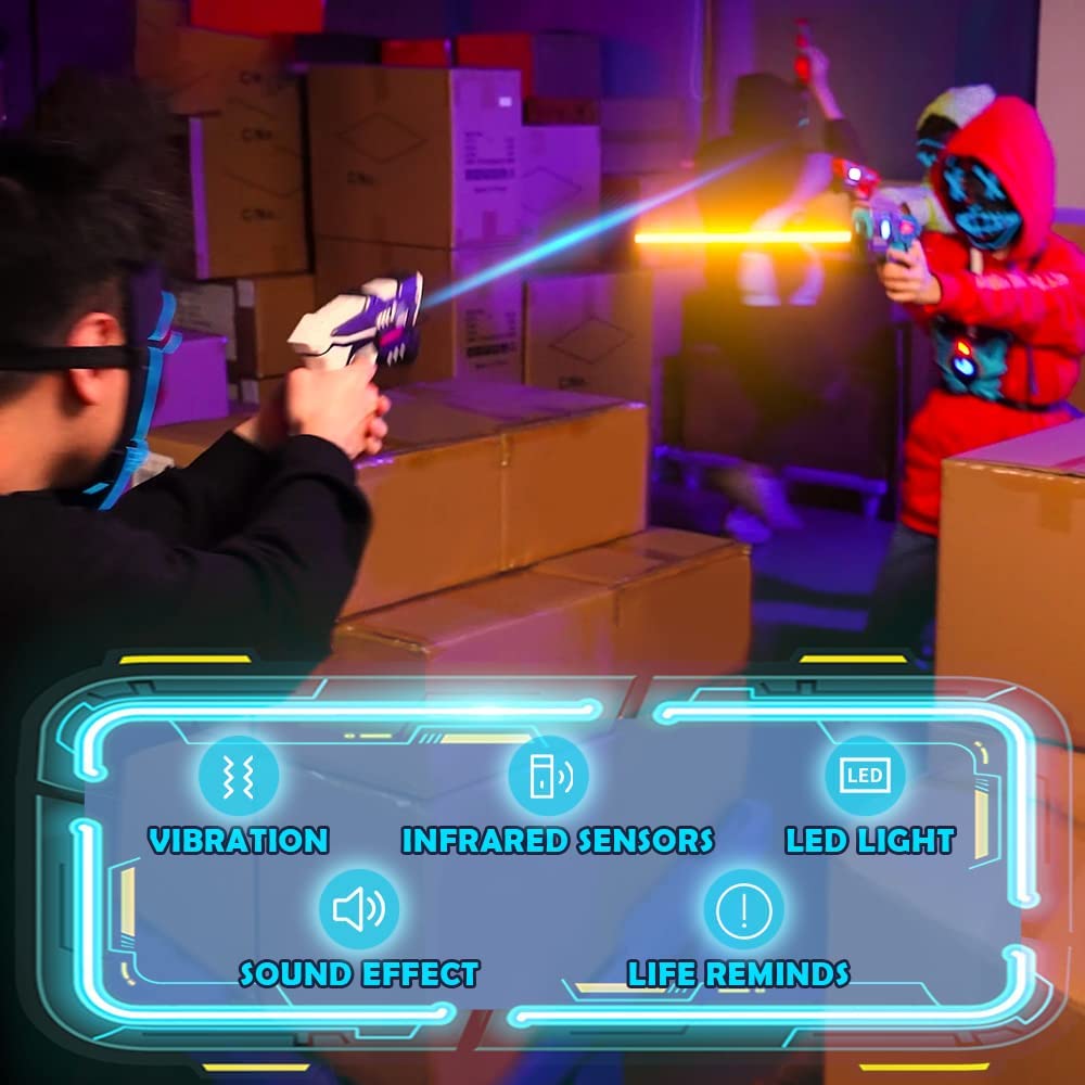 Set pistol Infrared Laser tag cu 4 pistoale, 4 veste, 8 baterii reincarcabile si 2 incarcatoare, interactiv, cu infrarosu, functie vibratie, efecte sonore si lumina LED