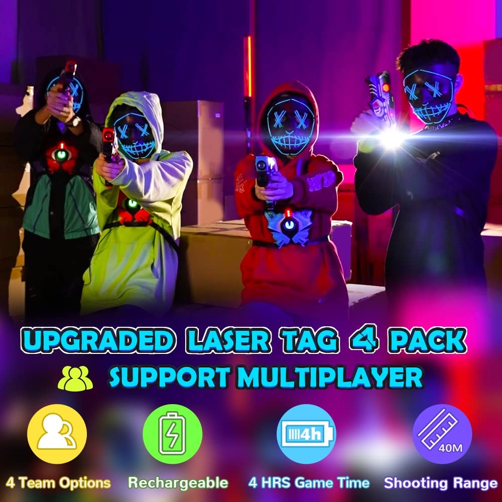 Set pistol Infrared Laser tag cu 4 pistoale, 4 veste, 8 baterii reincarcabile si 2 incarcatoare, interactiv, cu infrarosu, functie vibratie, efecte sonore si lumina LED