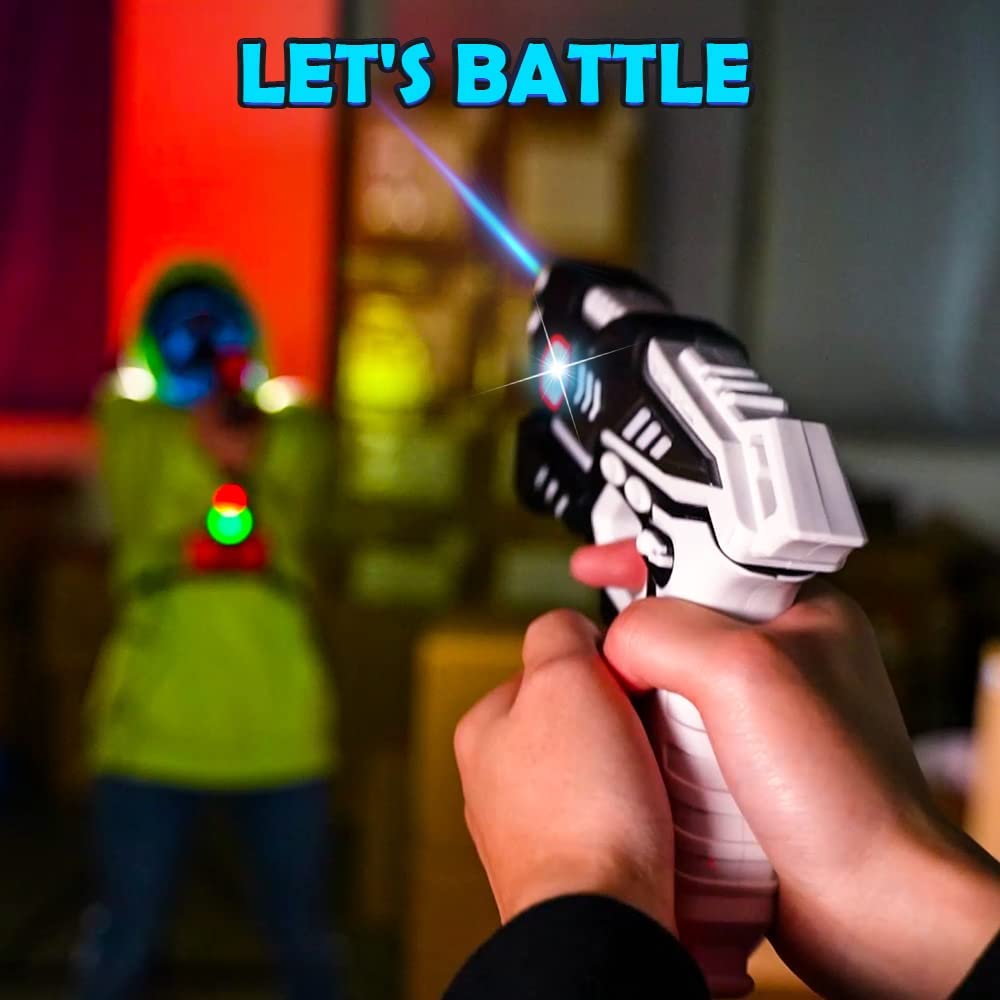 Set pistol Infrared Laser tag cu 4 pistoale, 4 veste, 8 baterii reincarcabile si 2 incarcatoare, interactiv, cu infrarosu, functie vibratie, efecte sonore si lumina LED