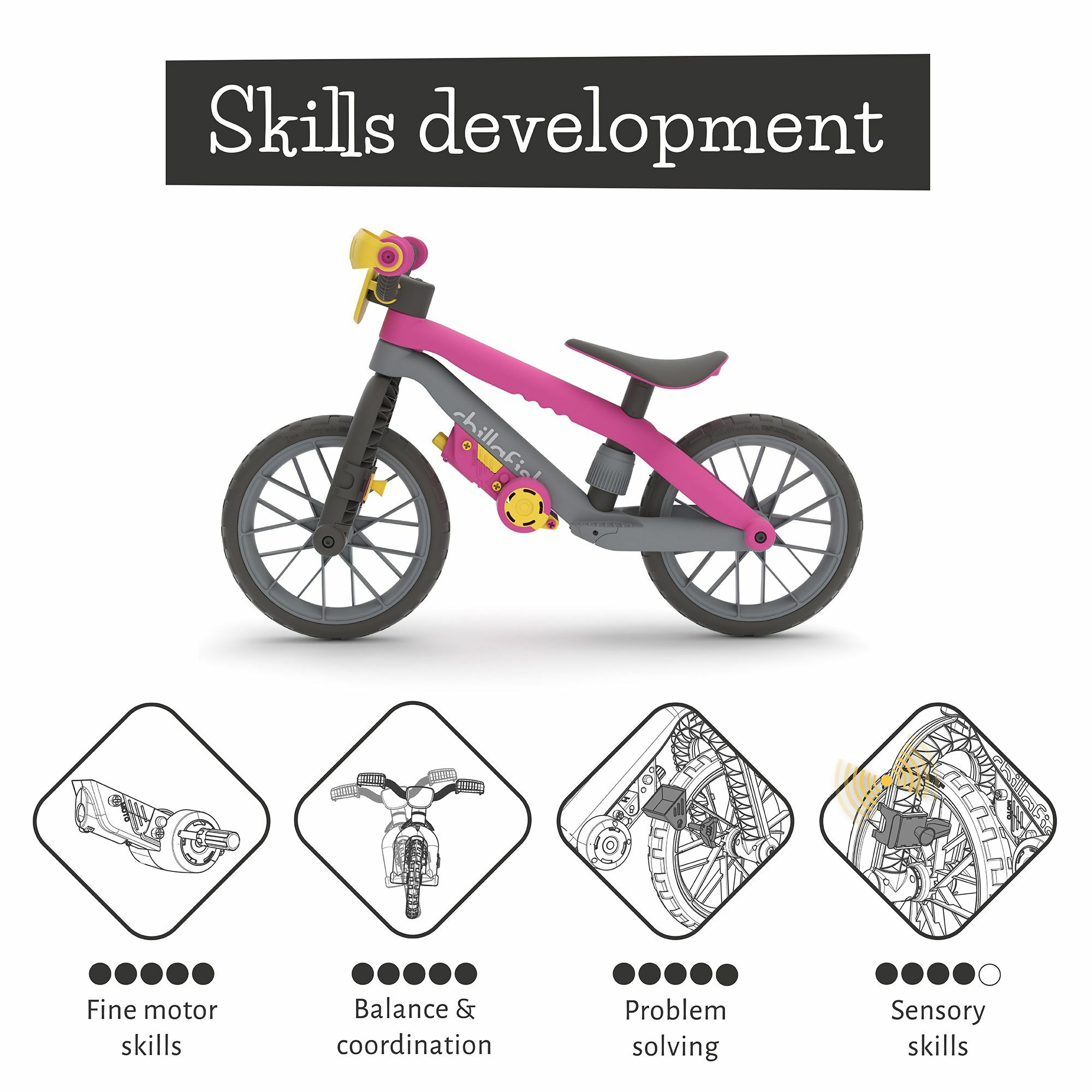 Bicicleta de echilibru, Chillafish, BMXie Moto, Cu sunete reale Vroom Vroom, Cu sa reglabila, Greutatate 3.8 Kg, 12 inch, Pentru 2 - 5 ani, Pink