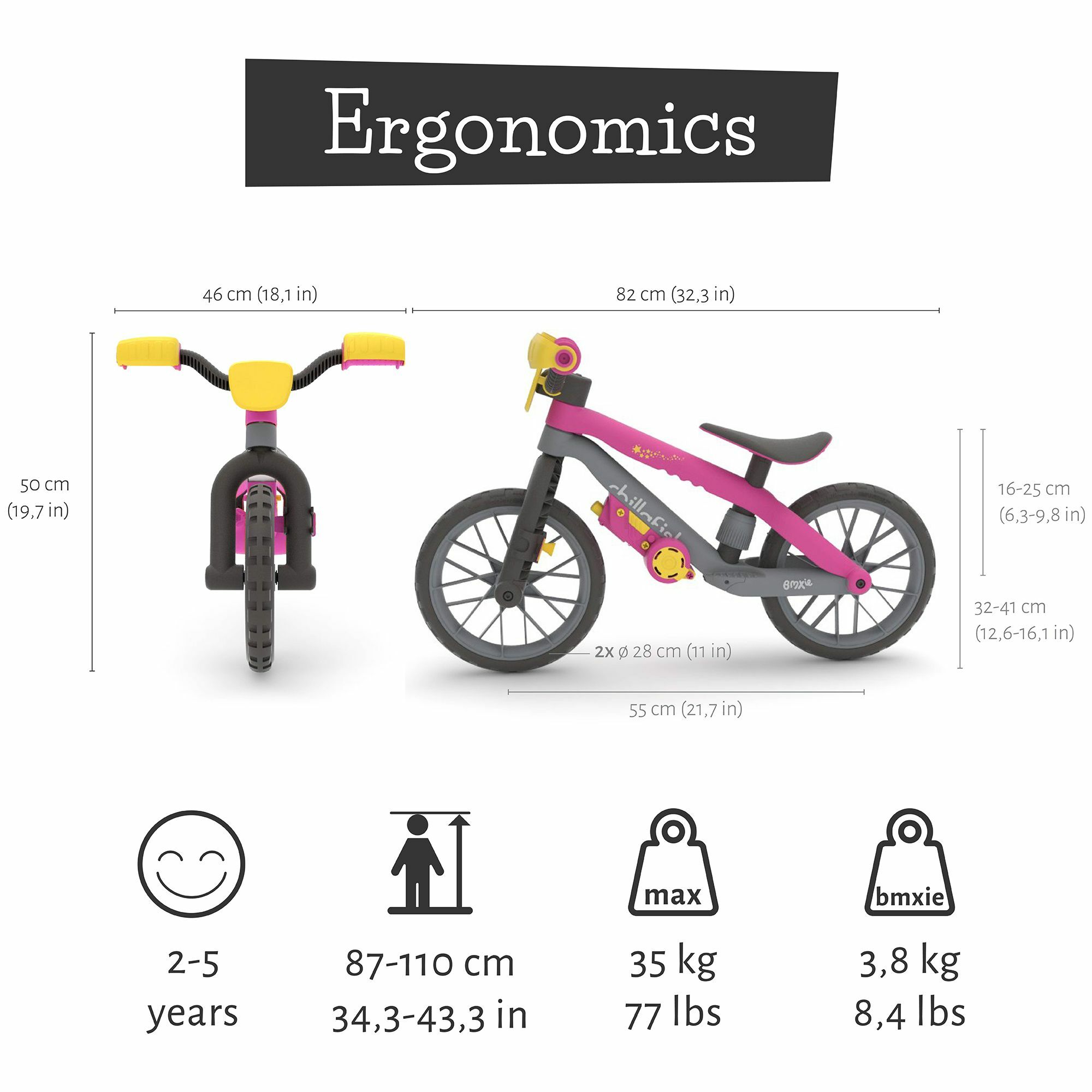 Bicicleta de echilibru, Chillafish, BMXie Moto, Cu sunete reale Vroom Vroom, Cu sa reglabila, Greutatate 3.8 Kg, 12 inch, Pentru 2 - 5 ani, Pink