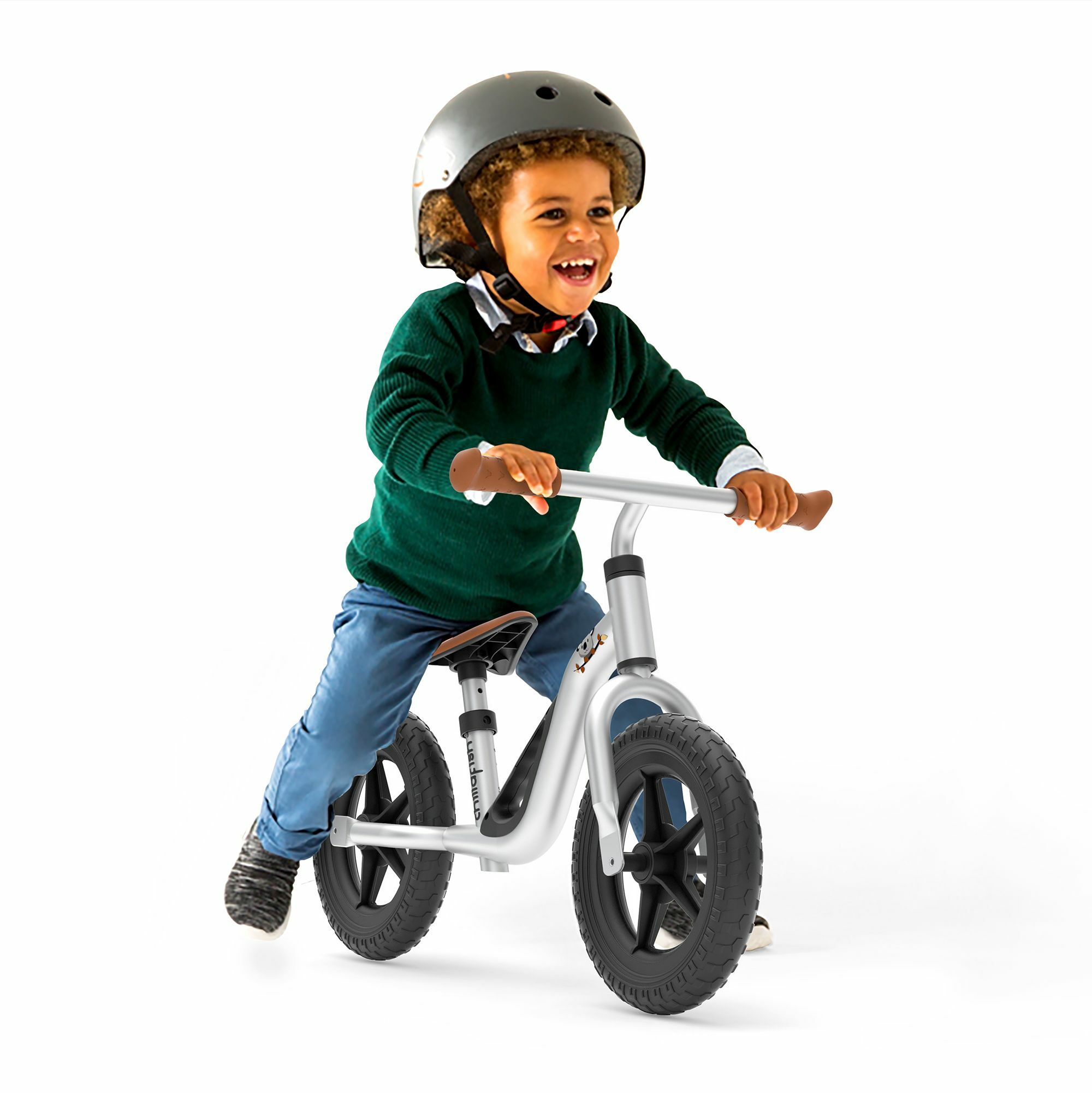 Bicicleta de echilibru, Chillafish, Charlie, Cu ghidon si sa reglabile, Greutate 2.5 Kg, Roti din spuma EVA, 10 inch, 18 - 48 luni, Silver