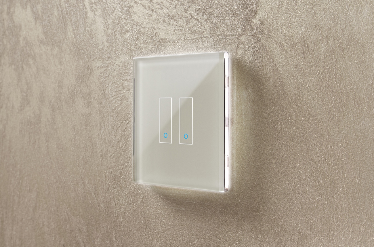Intrerupator smart dublu Iotty LSWE22T, cu touch, din sticla, WiFi, cu nul, nisip