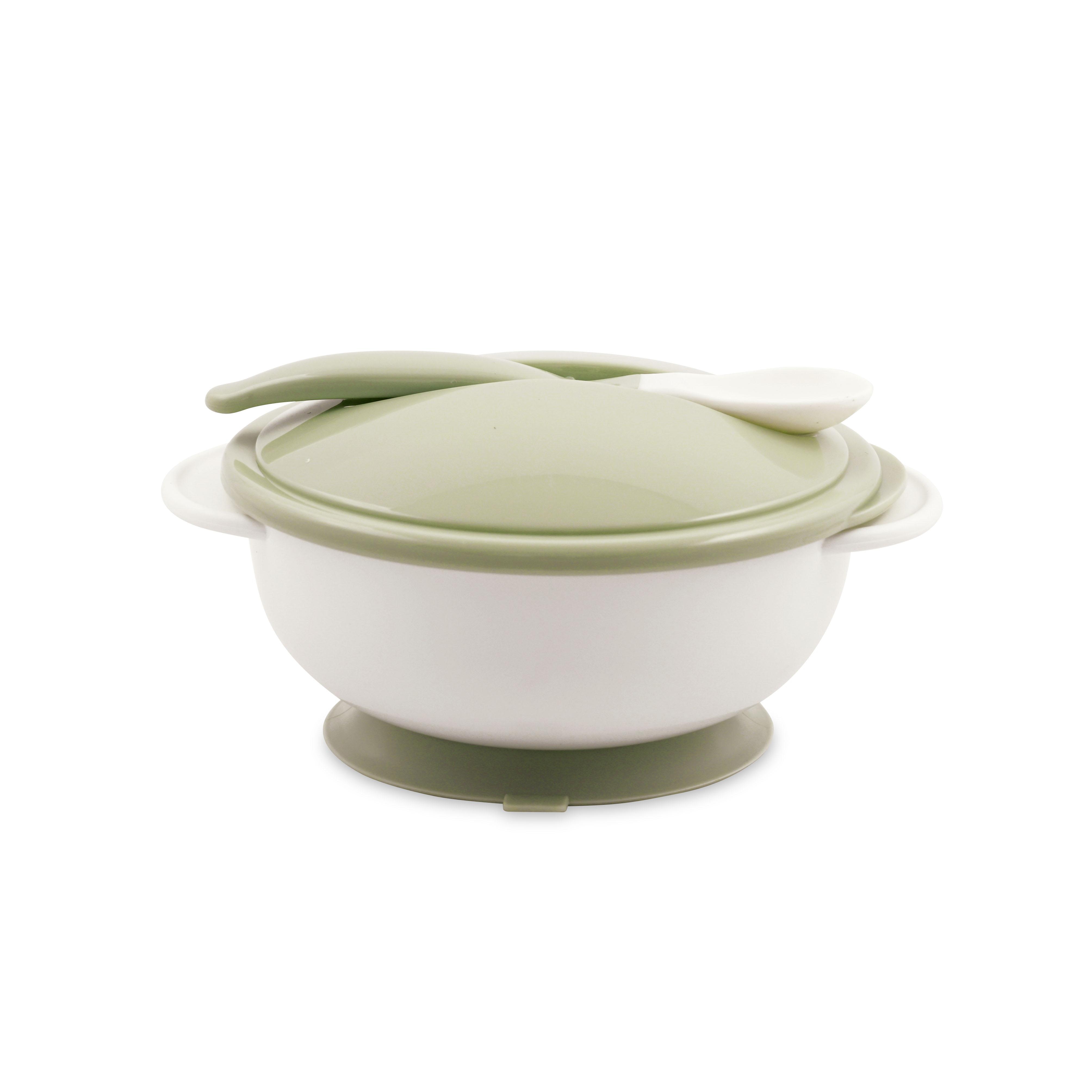 Set castron cu ventuza, Lorelli, capac si lingurita, ventuza antiderapanta, Mint Green