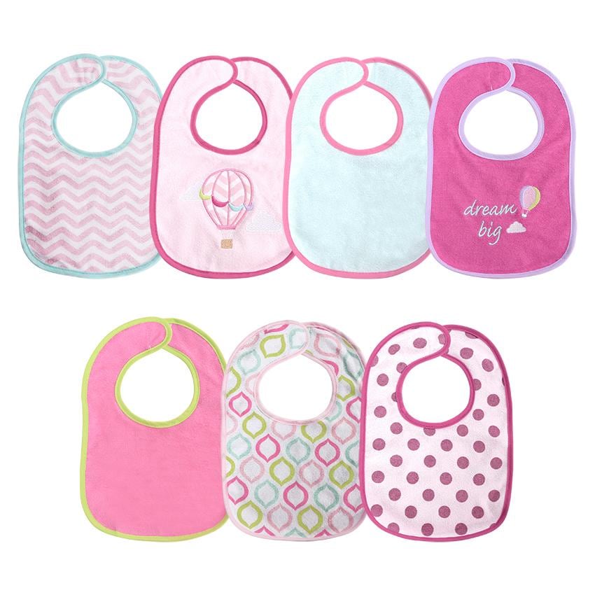 Set 7 bavete bumbac si peva, Lorelli, 30 x 19 cm, inchidere cu banda velcro, fetite