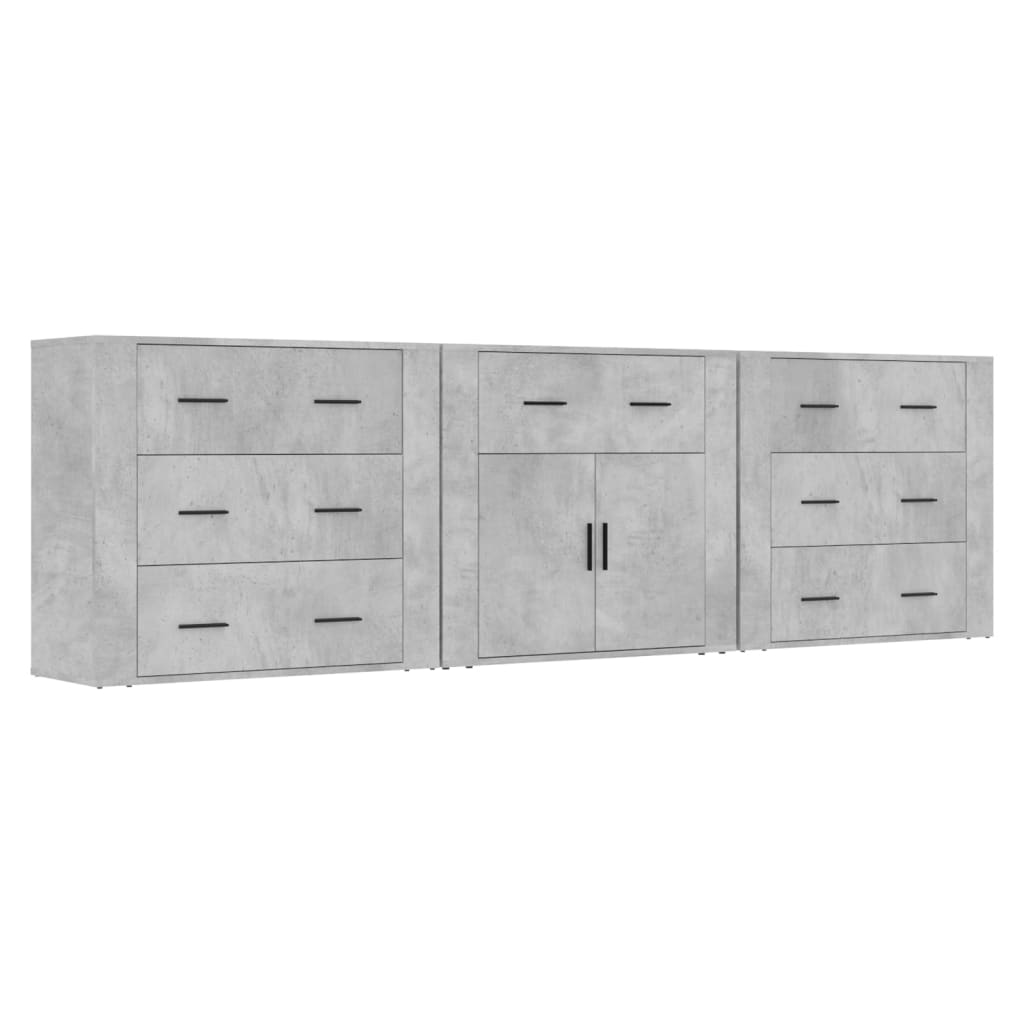 Servante, vidaXL, 3 piese, gri beton, lemn prelucrat
