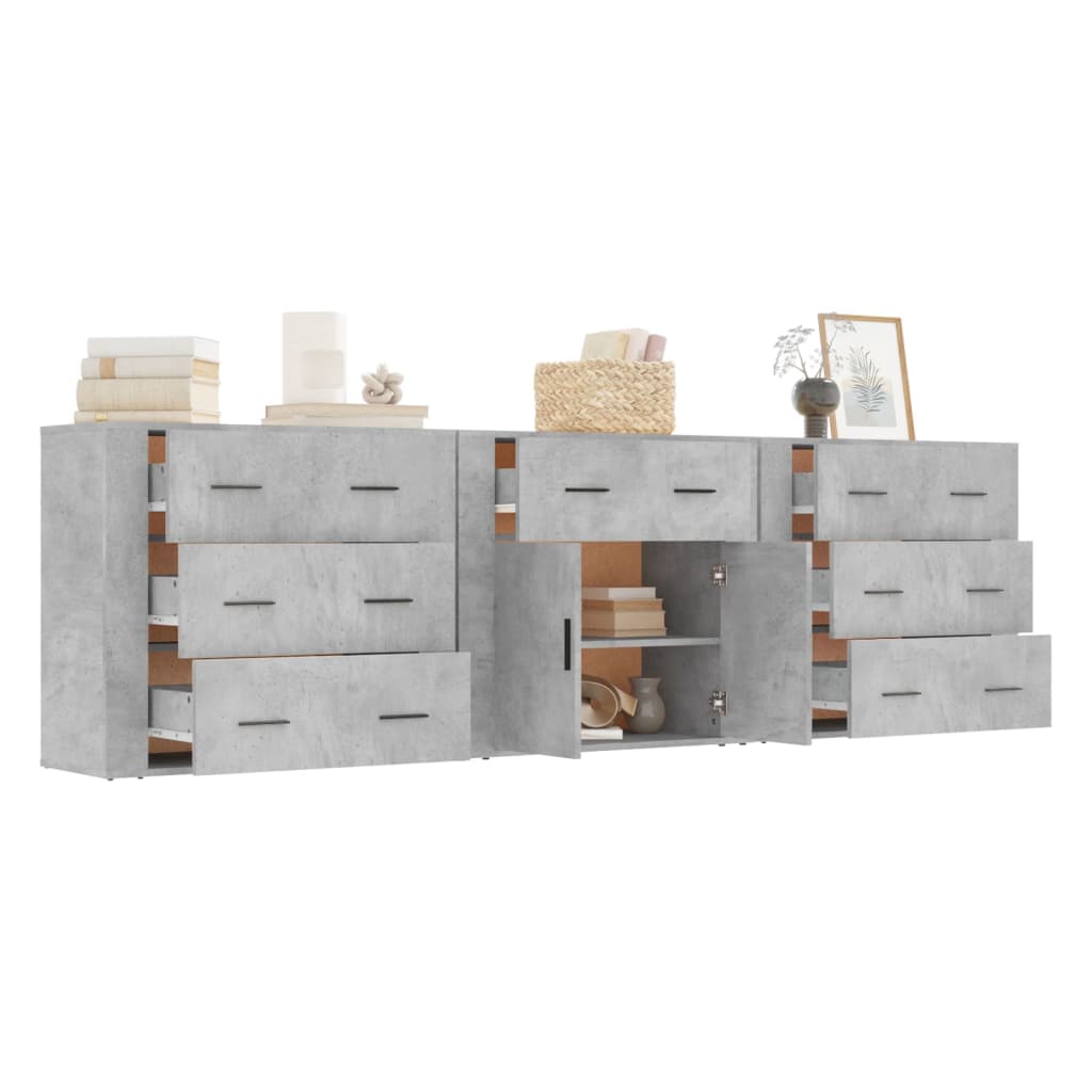 Servante, vidaXL, 3 piese, gri beton, lemn prelucrat