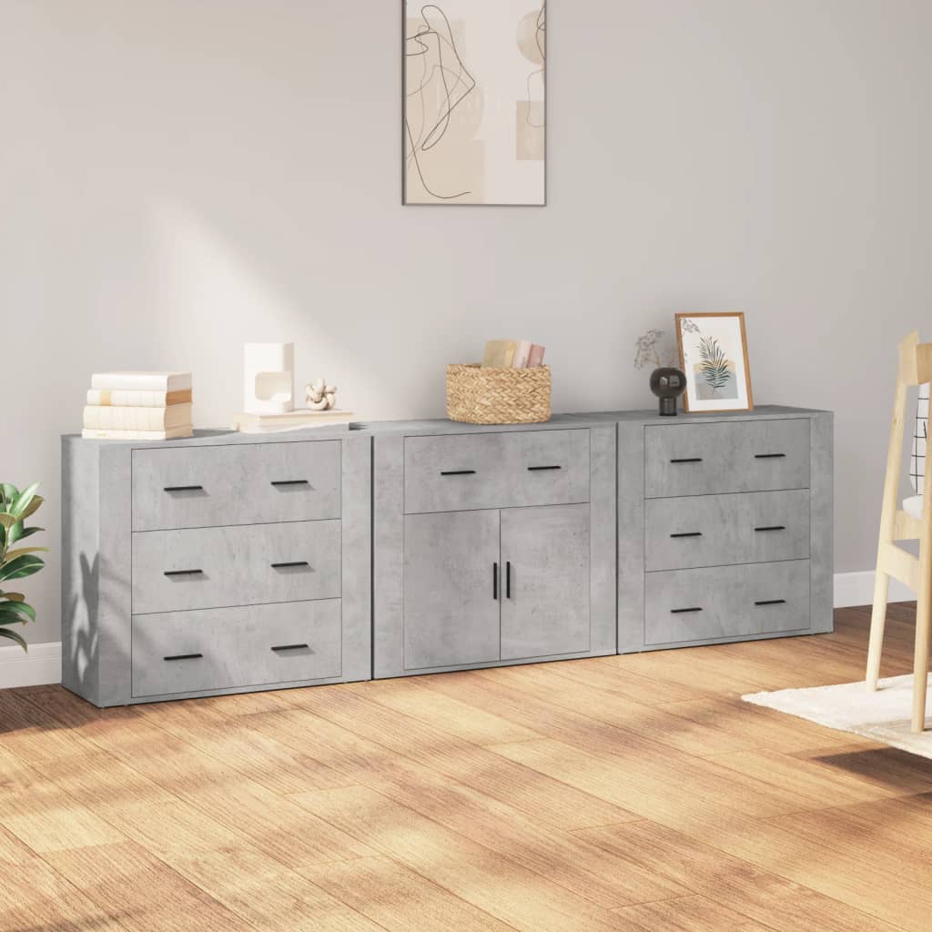 Servante, vidaXL, 3 piese, gri beton, lemn prelucrat