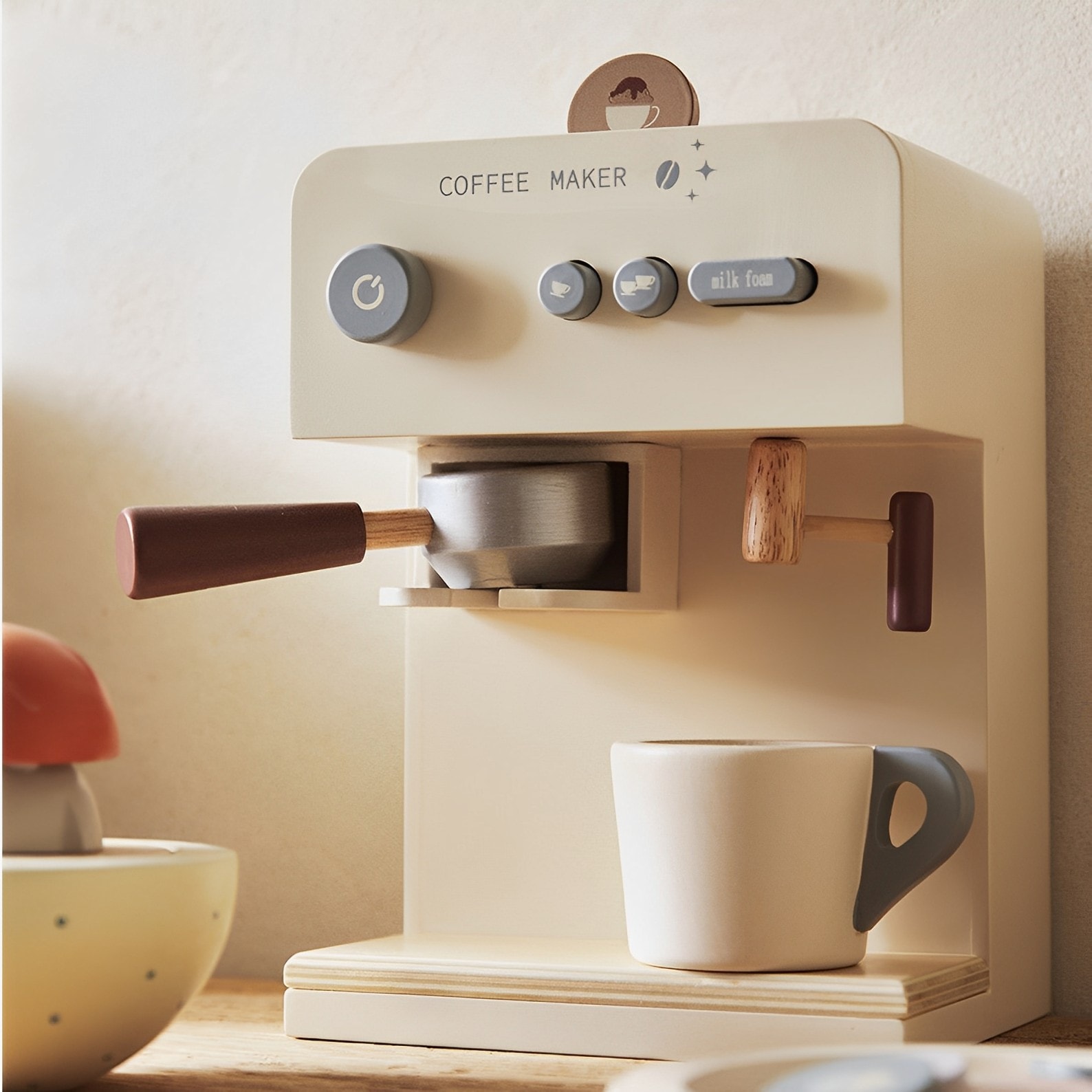 Aparat de Cafea pentru Copii din Lemn Deluxe Barista ideal STORE, Dimensiune 16 x 13 x 22, Include o ceasca de cafea, O piesa de mobilier perfecta in bucataria micului bucatar