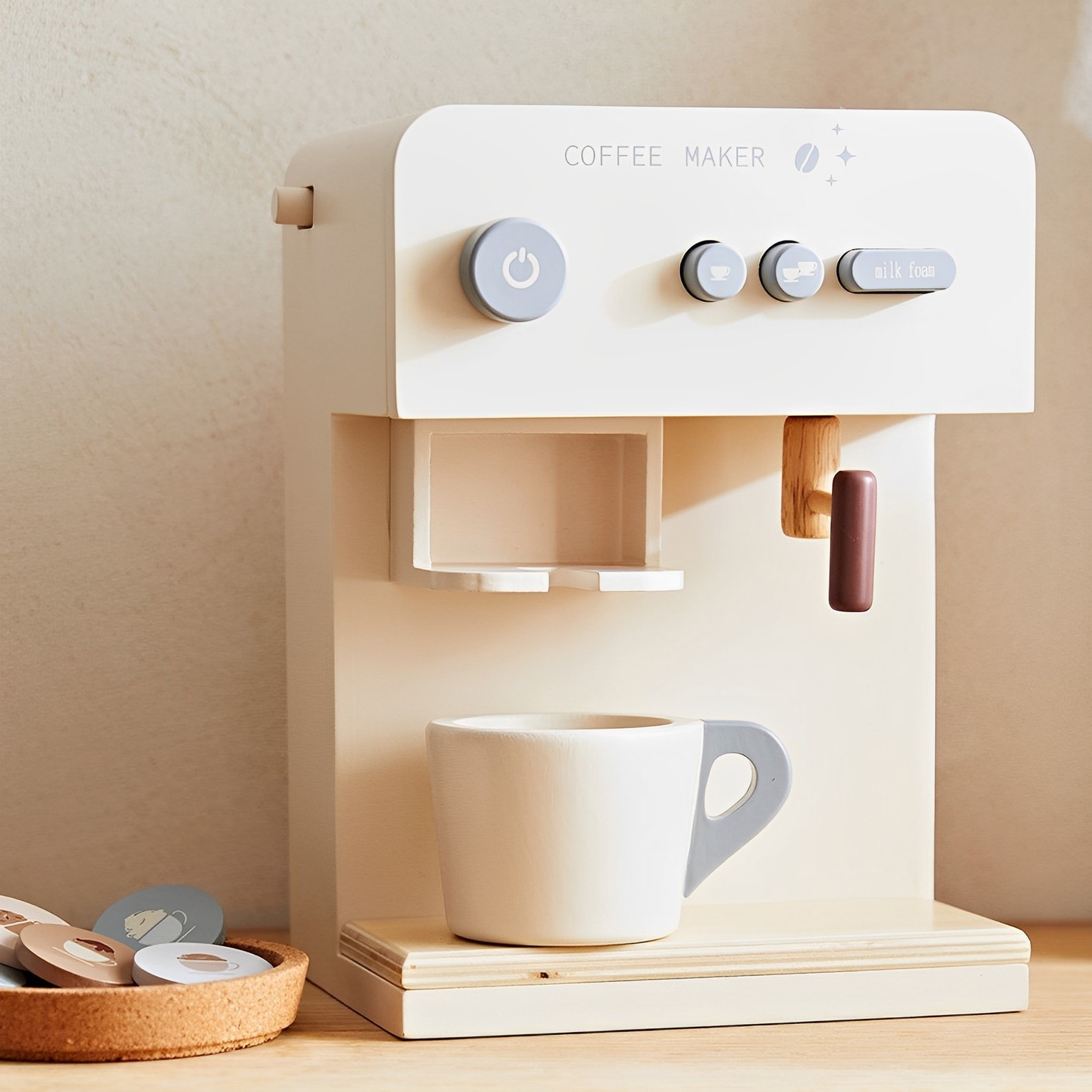 Aparat de Cafea pentru Copii din Lemn Deluxe Barista ideal STORE, Dimensiune 16 x 13 x 22, Include o ceasca de cafea, O piesa de mobilier perfecta in bucataria micului bucatar