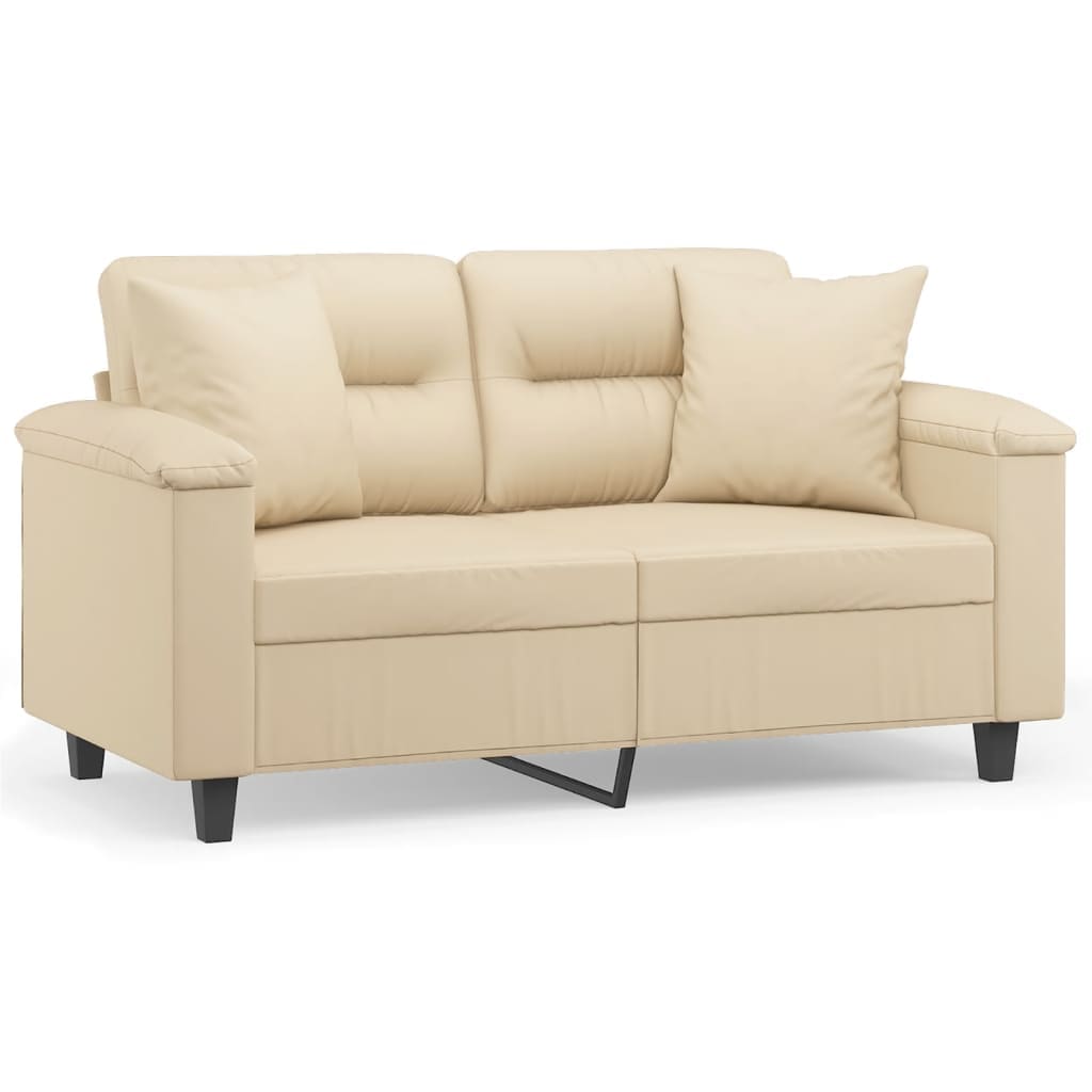 Canapea cu 2 locuri, cu perne vidaXL, 150 x 77 x 80, microfibra, Crem