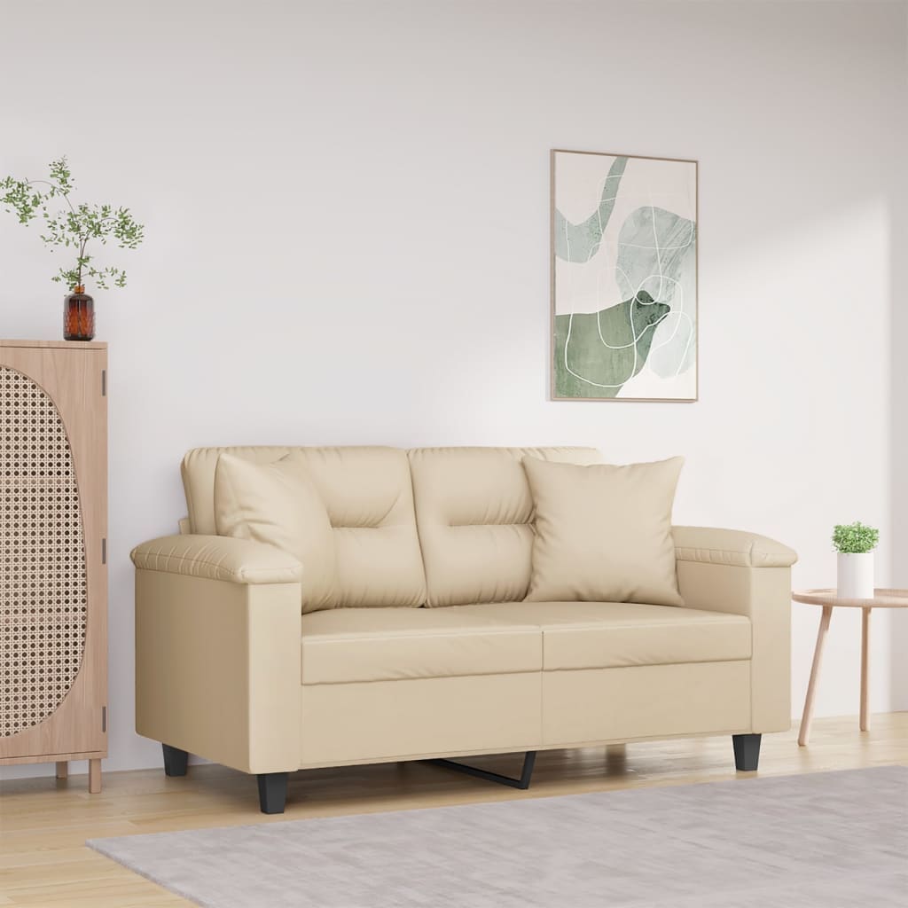 Canapea cu 2 locuri, cu perne vidaXL, 150 x 77 x 80, microfibra, Crem