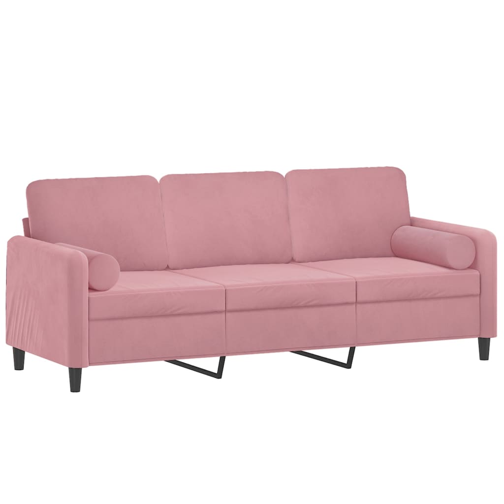 Canapea cu 3 locuri cu pernute vidaXL, 198 x 77 x 80, catifea, Roz