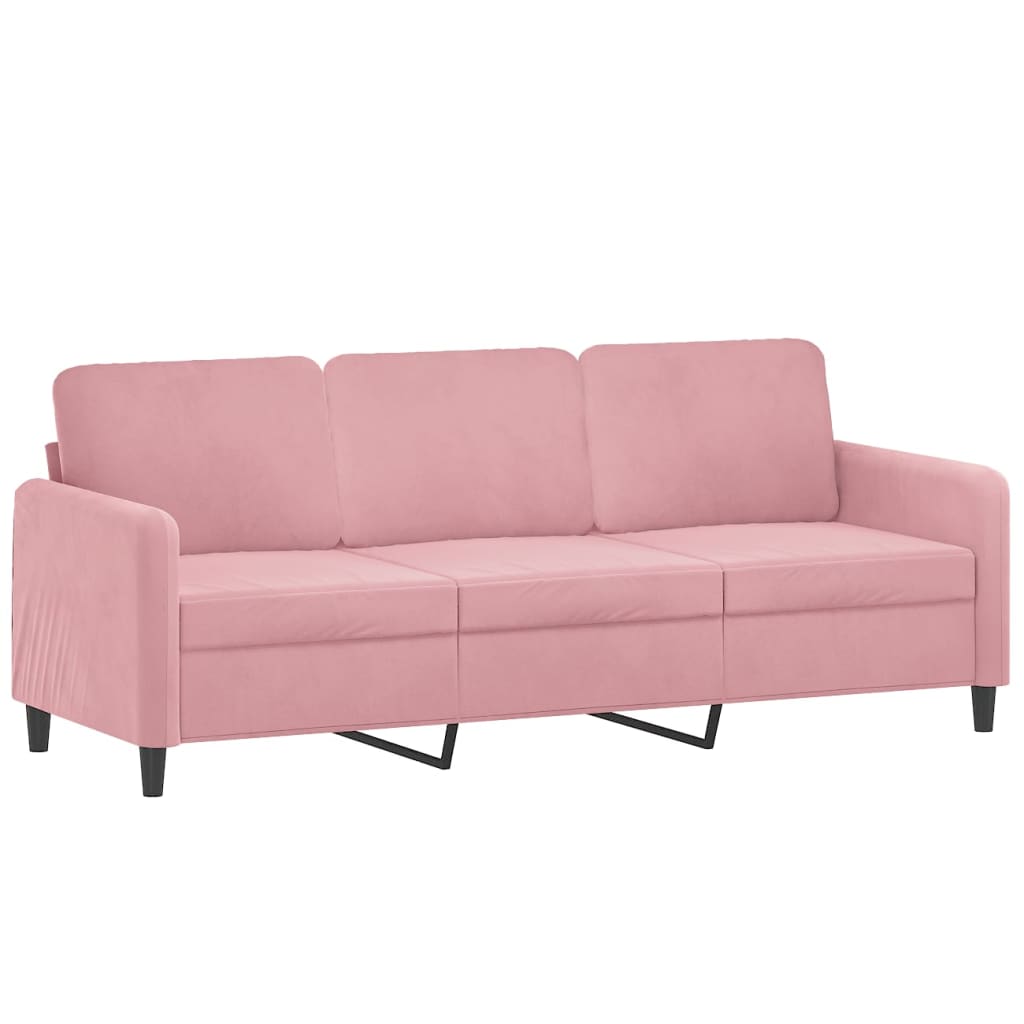 Canapea cu 3 locuri cu pernute vidaXL, 198 x 77 x 80, catifea, Roz