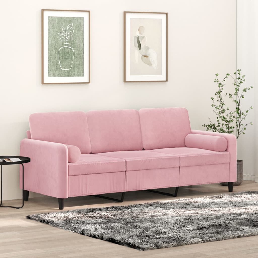 Canapea cu 3 locuri cu pernute vidaXL, 198 x 77 x 80, catifea, Roz