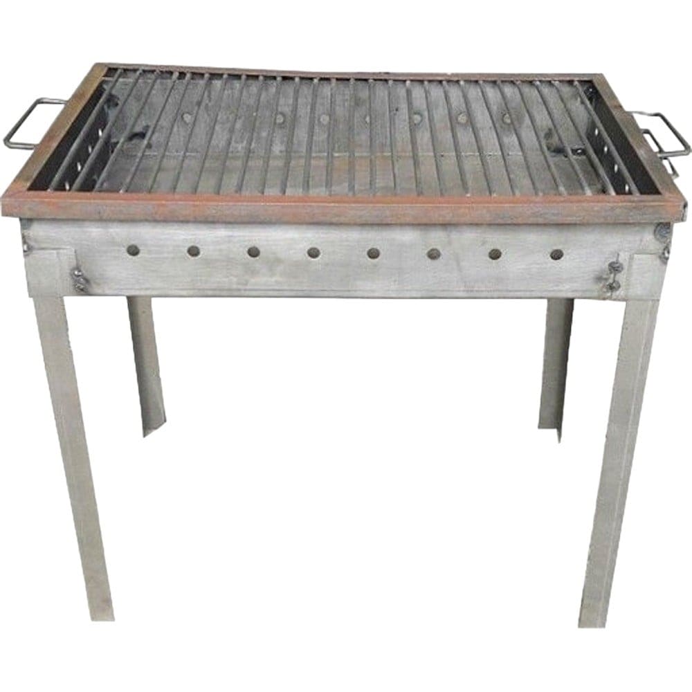 Gratar de gradina traditional din fier, realizat manual, picioare din cornier, 50 x 35 cm, Natur