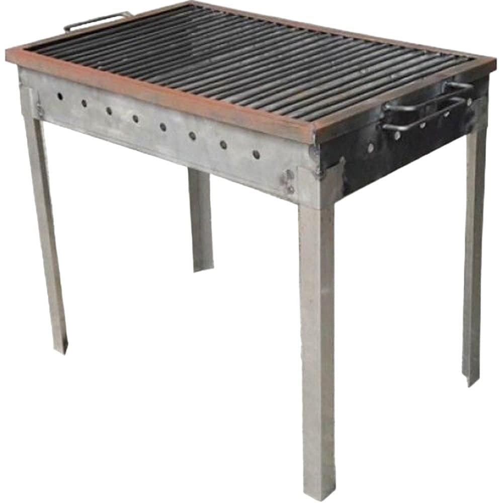 Gratar de gradina traditional din fier, realizat manual, picioare din cornier, 50 x 35 cm, Natur