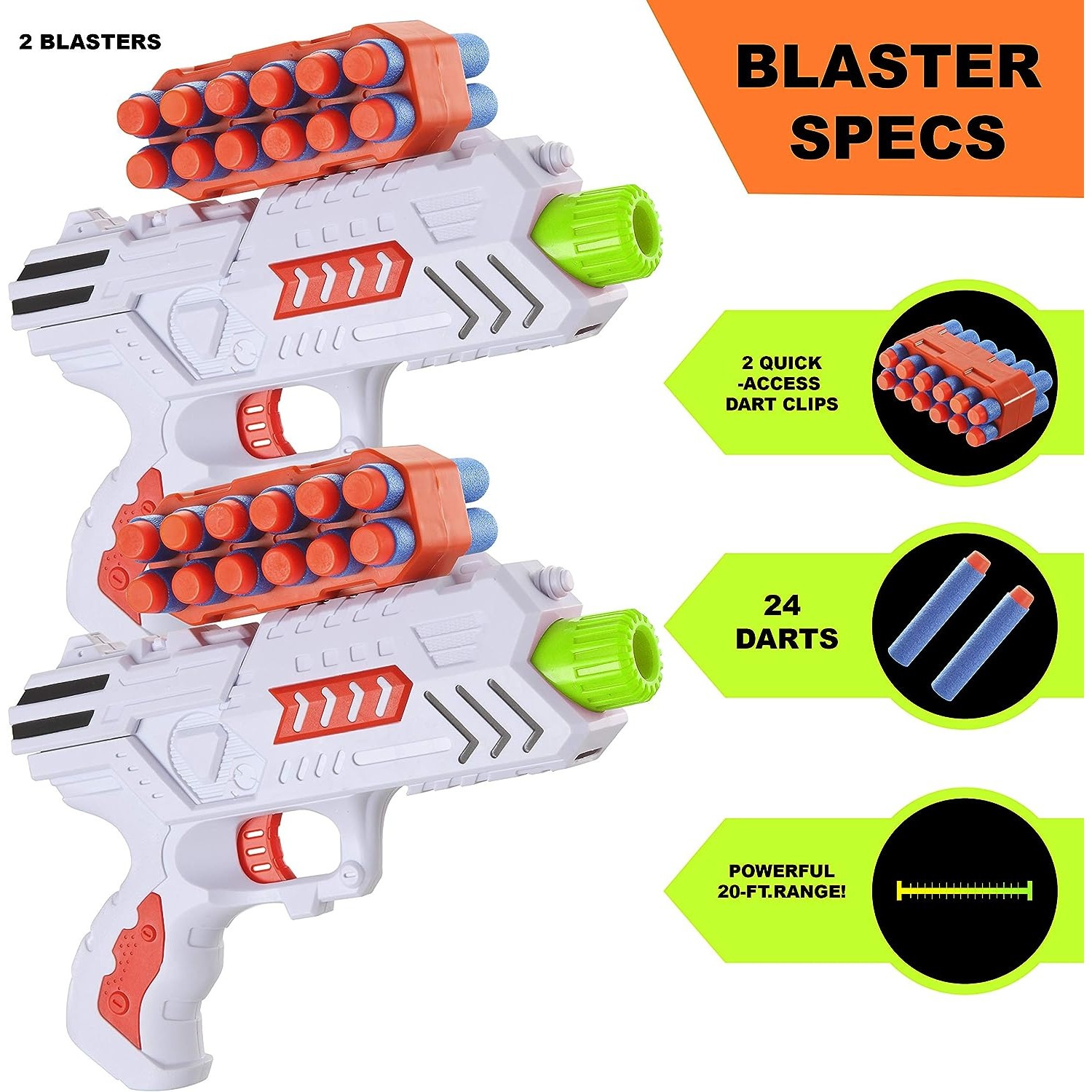 Set blaster cu tinta plutitoare, 2 arme de jucarie, 24 sageti din spuma, 10 bile, 2 rezerve sageti cu clema, compatibil Nerf, Joyin