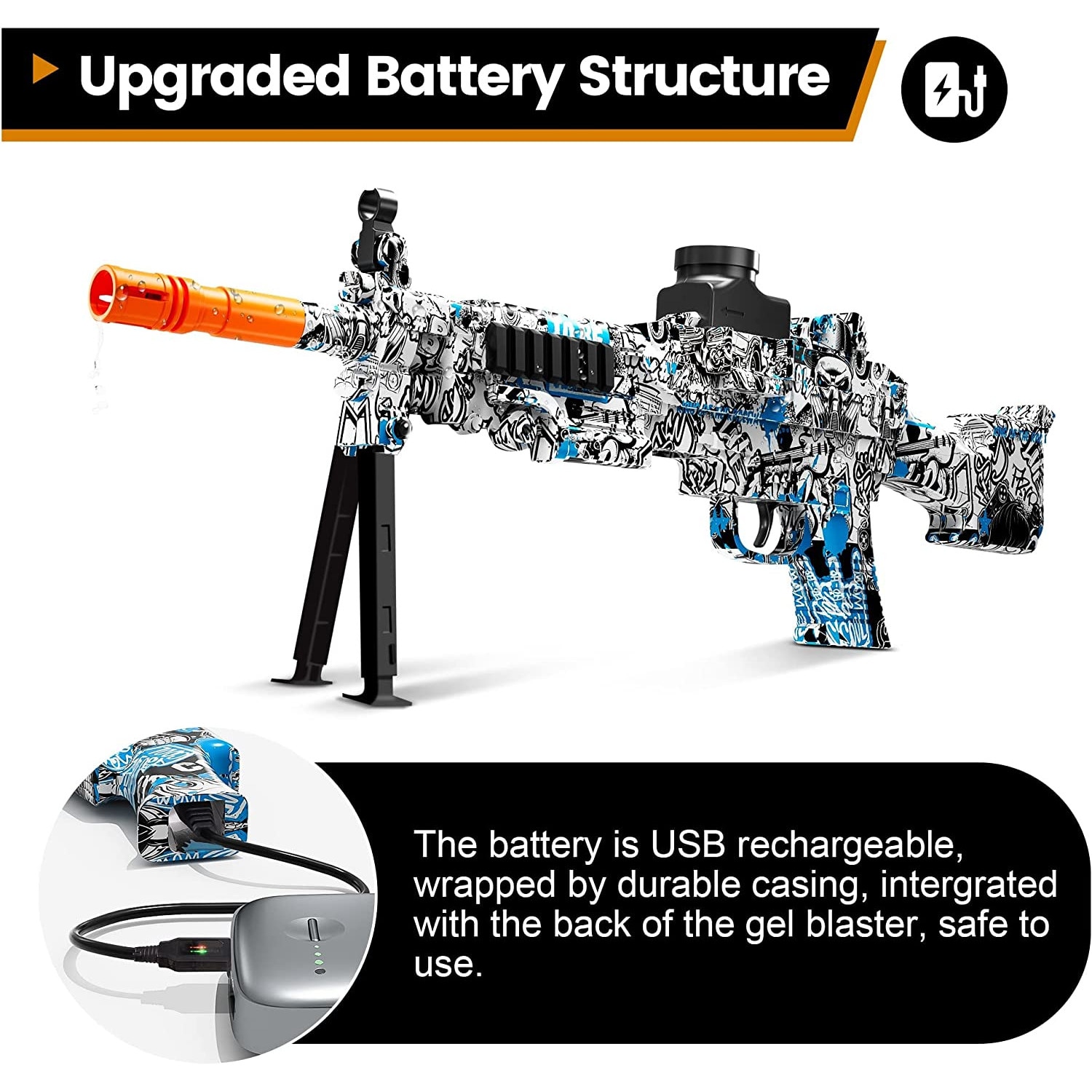 Pistol electric cu bile de gel, bile cu stropire automata, cu ochelari de protectie, 50000 munitie, activitati in aer liber, joc in echipa, pentru baieti si fete, 12 ani +