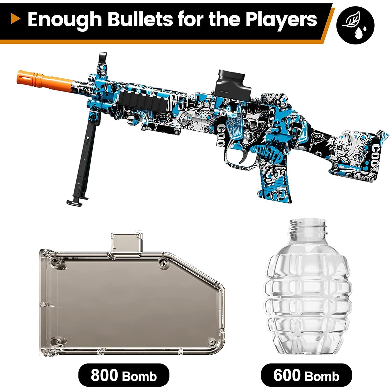 Pistol electric cu bile de gel, bile cu stropire automata, cu ochelari de protectie, 50000 munitie, activitati in aer liber, joc in echipa, pentru baieti si fete, 12 ani +