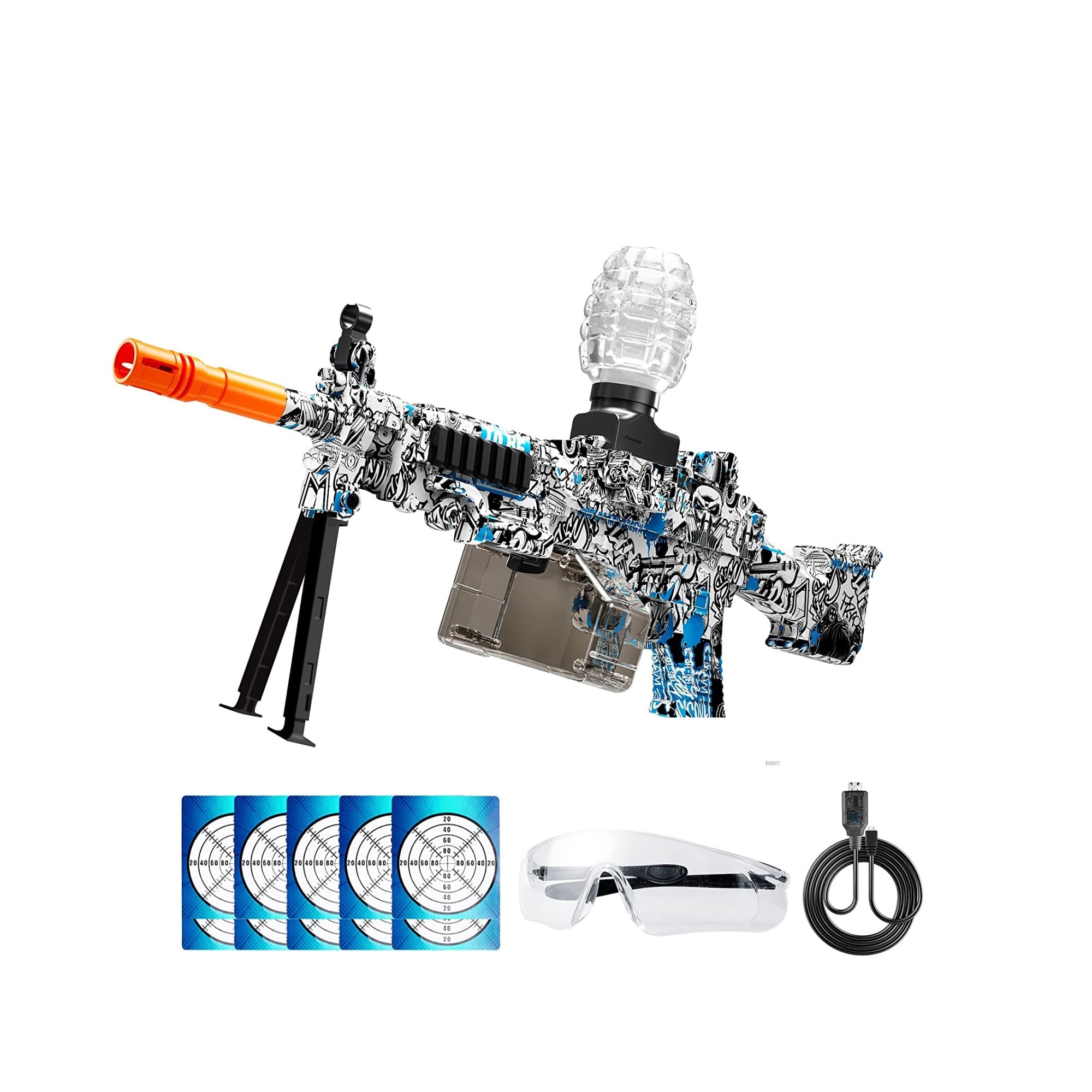 Pistol electric cu bile de gel, bile cu stropire automata, cu ochelari de protectie, 50000 munitie, activitati in aer liber, joc in echipa, pentru baieti si fete, 12 ani +