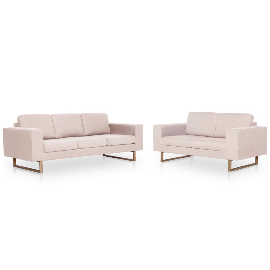 Set de canapele vidaXL, 2 piese, material textil, crem