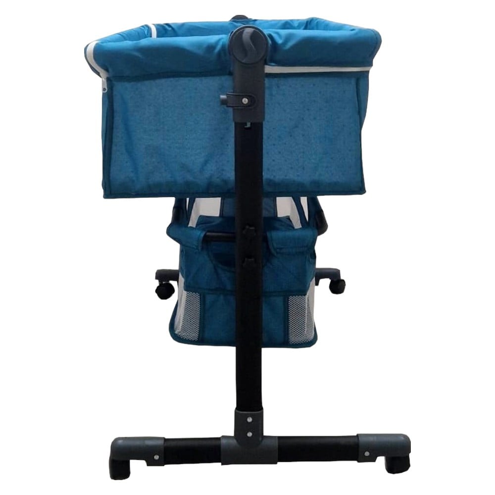 Patut copii transformabil in balansoar bebe Baby Care Co-Sleeper, Cu plasa insecte, Roti cu frana, Dimensiuni 85X95X50 cm, Saltea inclusa, Albastru Turquoise