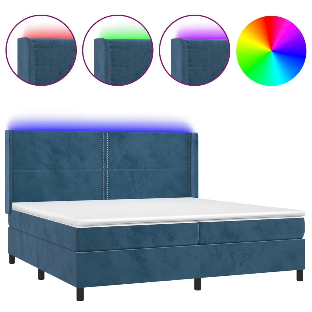 Pat cu arcuri vidaXL, 200x200 cm, catifea, saltea si LED, bleumarin