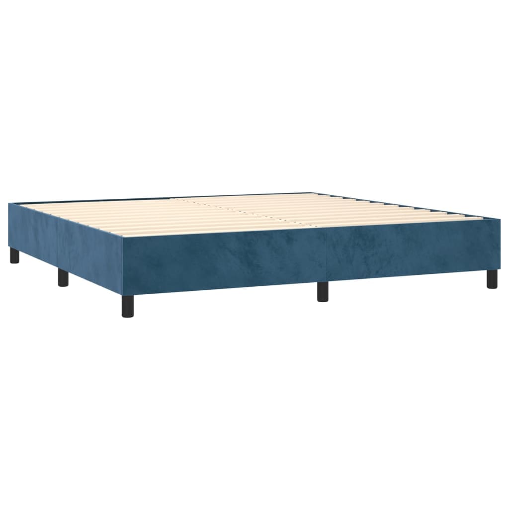 Pat cu arcuri vidaXL, 200x200 cm, catifea, saltea si LED, bleumarin