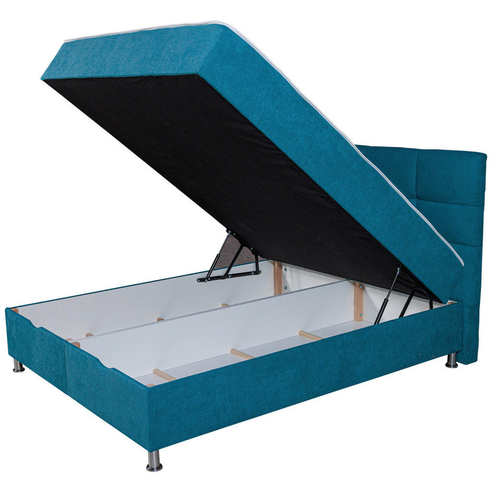 Pat boxspring HOM'IN, dublu, cu lada de depozitare, 160x200 cm, Albastru