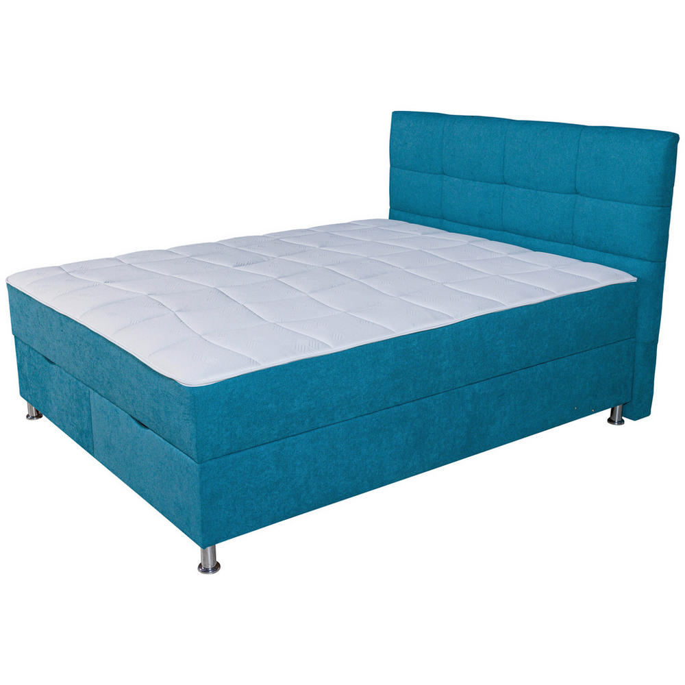 Pat boxspring HOM'IN, dublu, cu lada de depozitare, 160x200 cm, Albastru