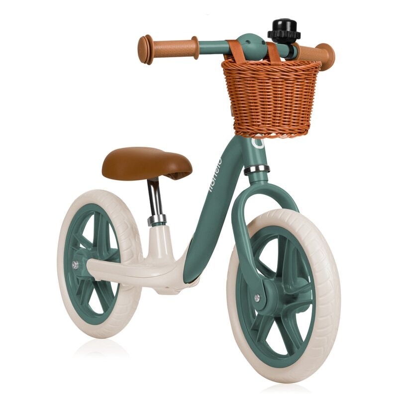 Bicicleta fara pedale, Lionelo, Alex Plus, Cu ghidon si sa reglabile, Cos depozitare si sonerie, Din otel, Roti din spuma EVA, 12 inch, Green Forest