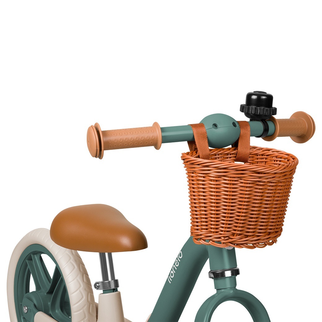 Bicicleta fara pedale, Lionelo, Alex Plus, Cu ghidon si sa reglabile, Cos depozitare si sonerie, Din otel, Roti din spuma EVA, 12 inch, Green Forest