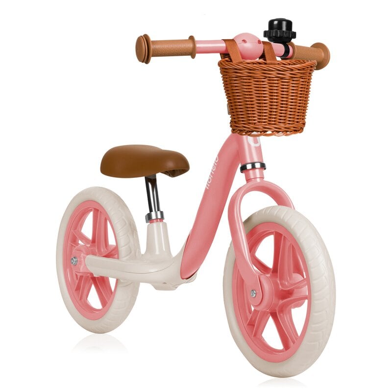 Bicicleta fara pedale, Lionelo, Alex Plus, Cu ghidon si sa reglabile, Cos depozitare si sonerie, Din otel, Roti din spuma EVA, 12 inch, Pink Rose