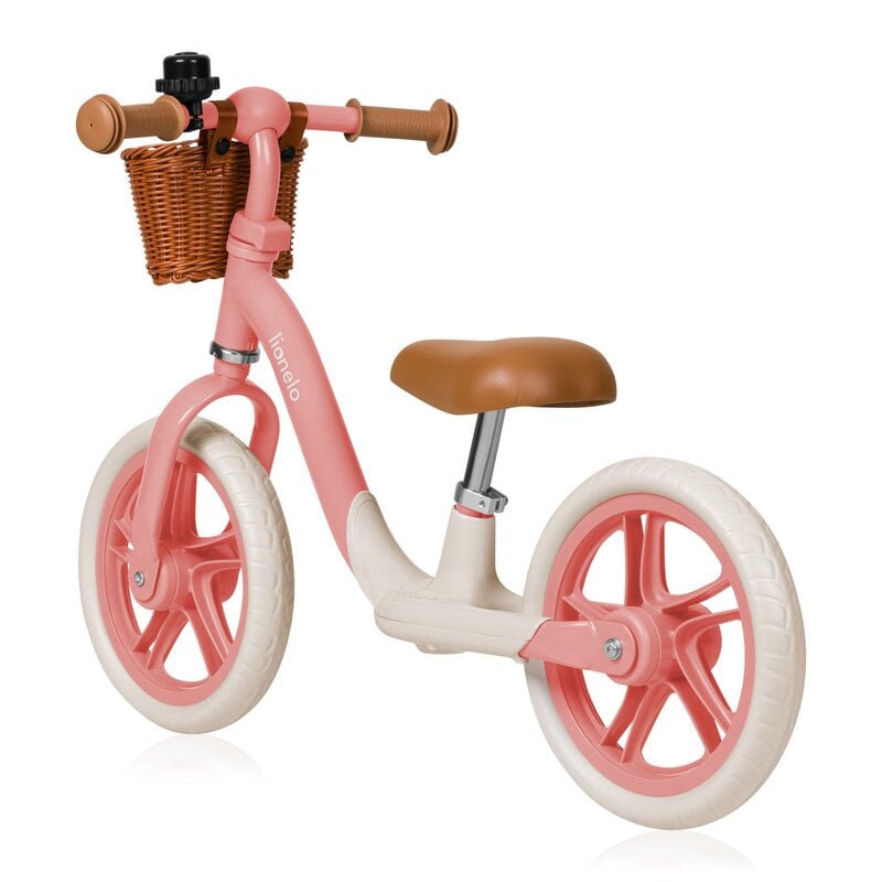 Bicicleta fara pedale, Lionelo, Alex Plus, Cu ghidon si sa reglabile, Cos depozitare si sonerie, Din otel, Roti din spuma EVA, 12 inch, Pink Rose