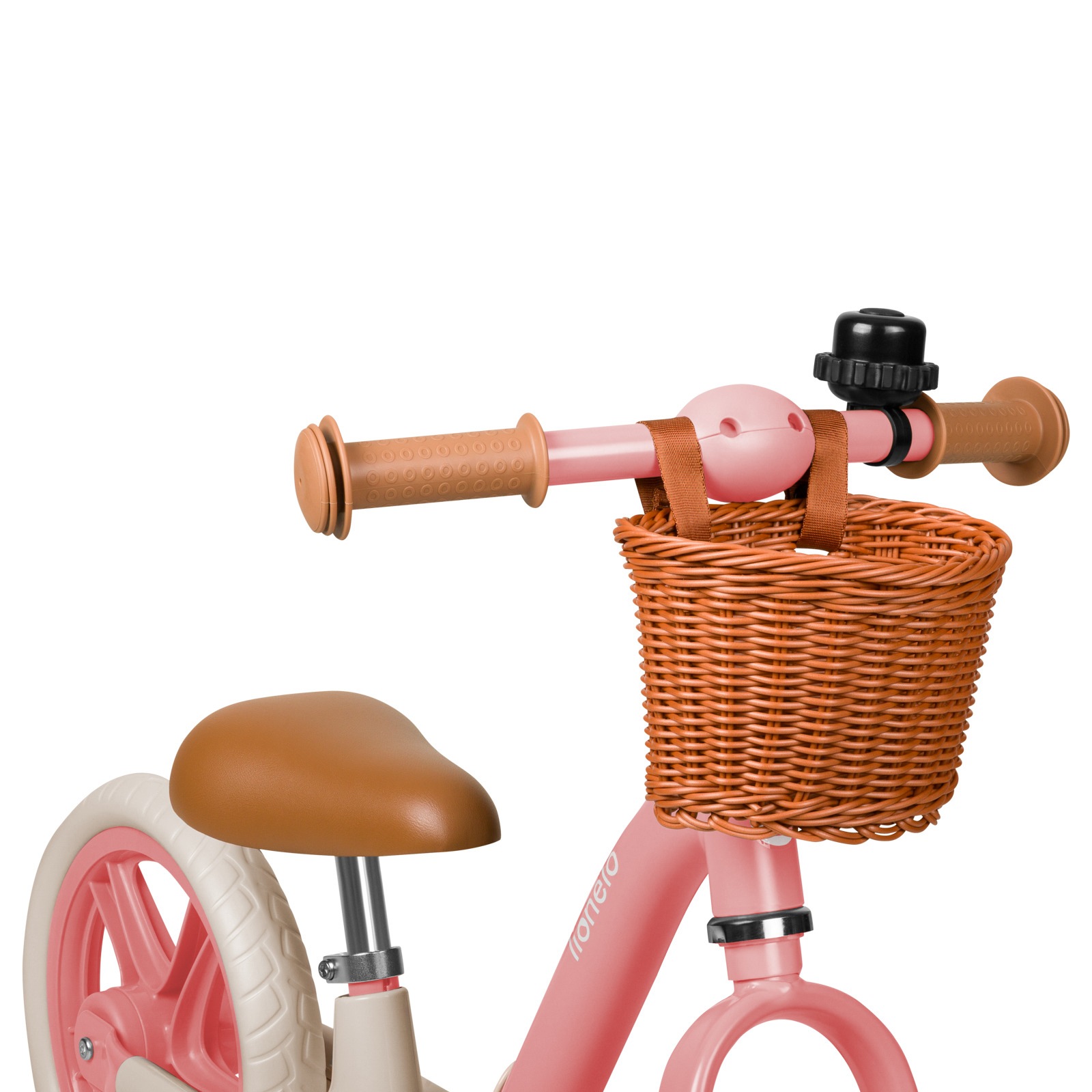 Bicicleta fara pedale, Lionelo, Alex Plus, Cu ghidon si sa reglabile, Cos depozitare si sonerie, Din otel, Roti din spuma EVA, 12 inch, Pink Rose