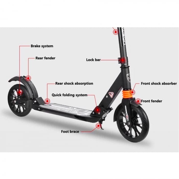 Trotineta mecanica Krista, aluminiu, cu suspensii, pentru copii si adulti, greutate maxima 100 kg, TR01 alb