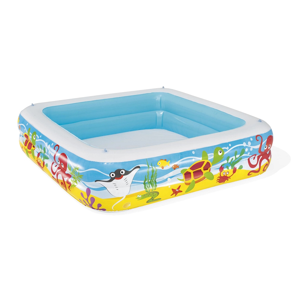Piscina pentru copii Bestway, gonflabila, confectionata din PVC, cu 2 inele gonflabile, cu protectie solara, 140 x 140 x 114 cm, 265 litri