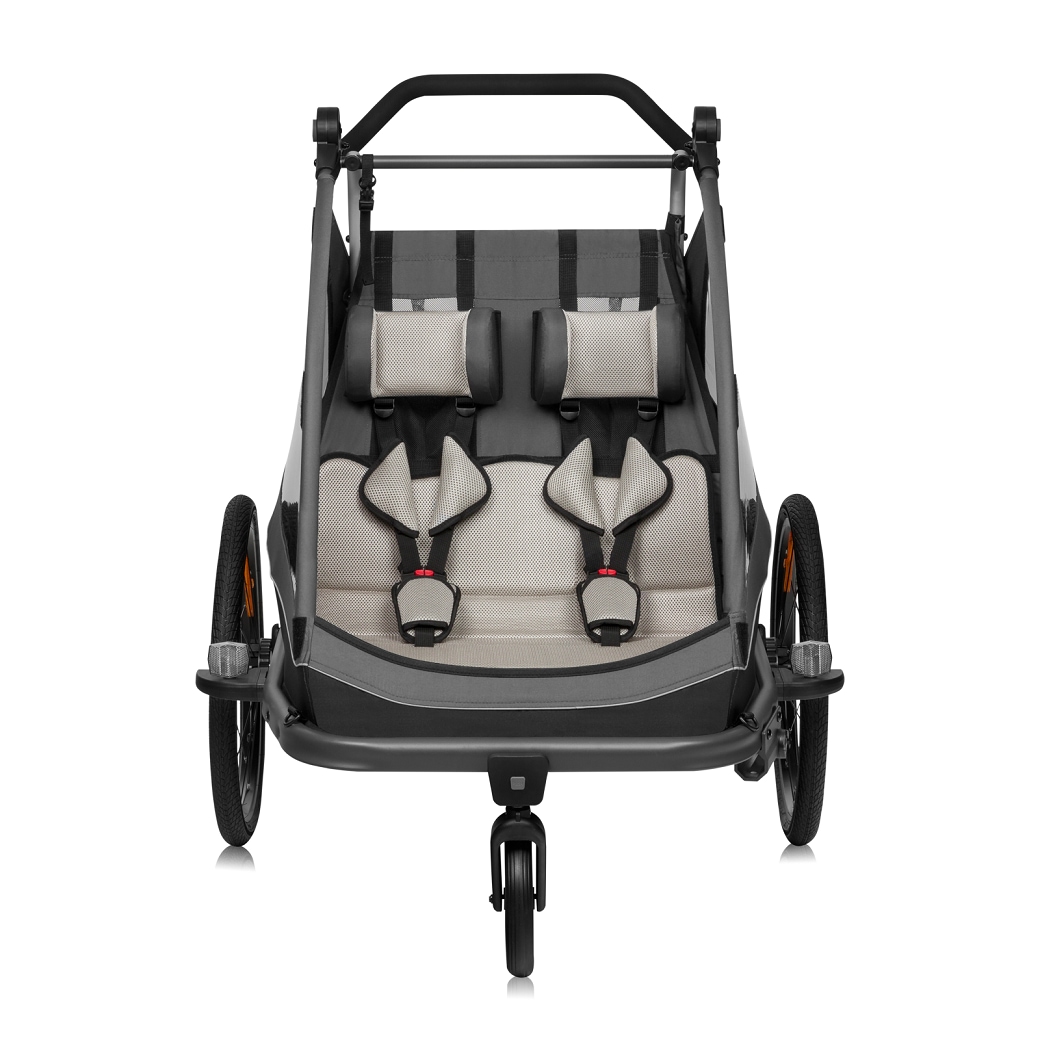 Remorca bicicleta Lionelo Cama, Cu functie de carucior,Pentru 1 sau 2 copii, Sistem de absorbtie a socurilor SIQ, Geamuri cu protectie solara, Negru
