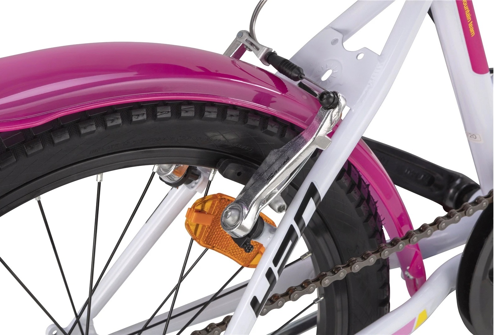 Bicicleta copii Dino Bikes Mountain Bike, 6 viteze, roata 20", pana la 145 cm, 7 ani+, alb/roz